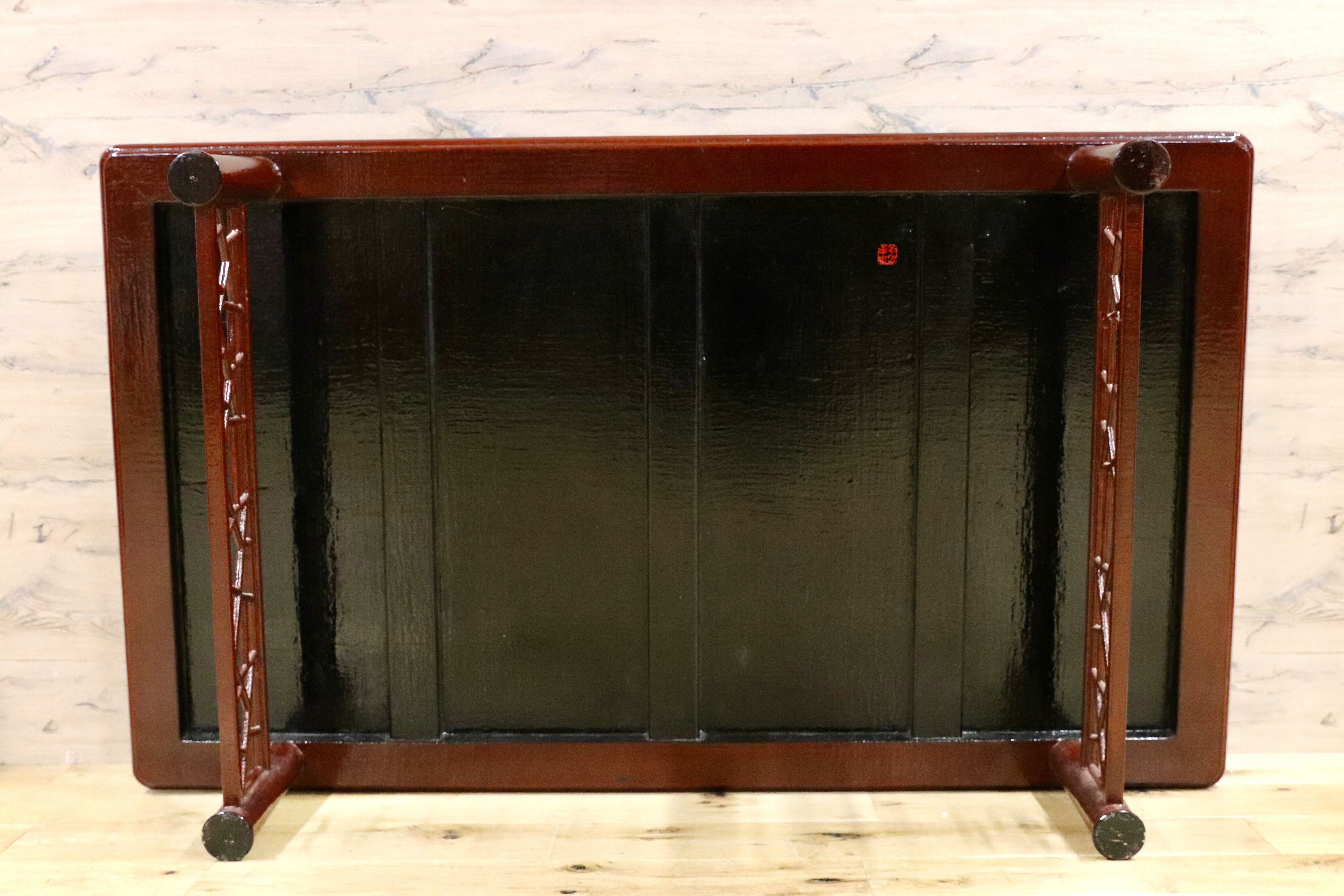 GMGT209○広沢平安 伝統工芸 座卓 センターテーブル ローテーブル リビングテーブル 和家具 座敷 和室 茶の間 朱塗り アンティーク