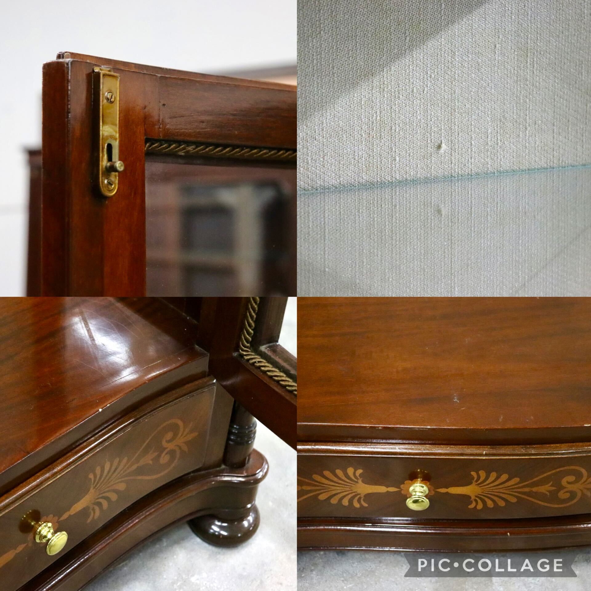 GMIH374○イタリア製 キュリオケース ガラスキャビネット 飾り棚 ショーケース コレクションボード 輸入家具 象嵌細工 最高級 美品