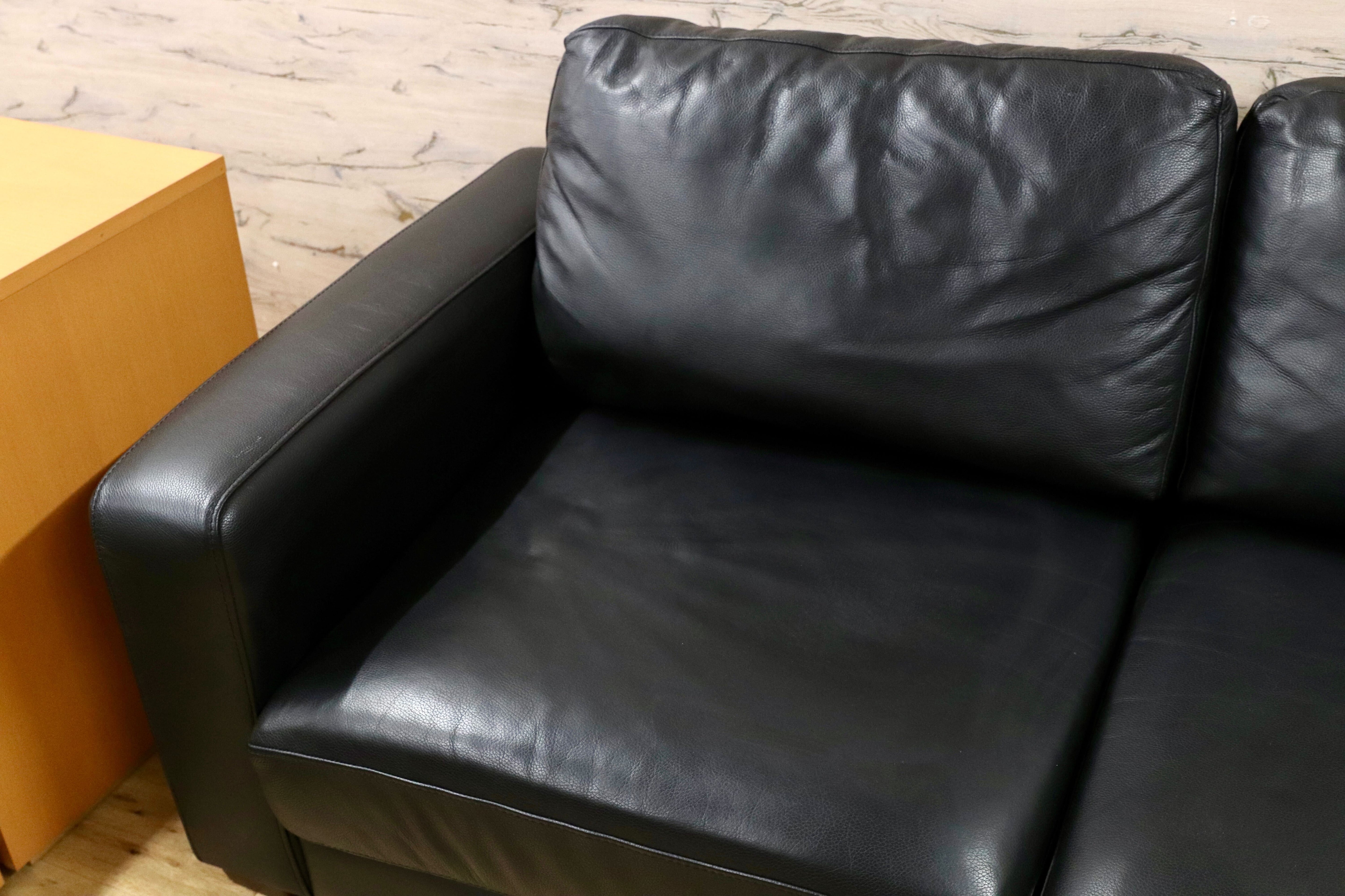 GMHN187○本革 黒 カウチソファ コーナーソファ リビングソファ スタイリッシュモダン 約23万