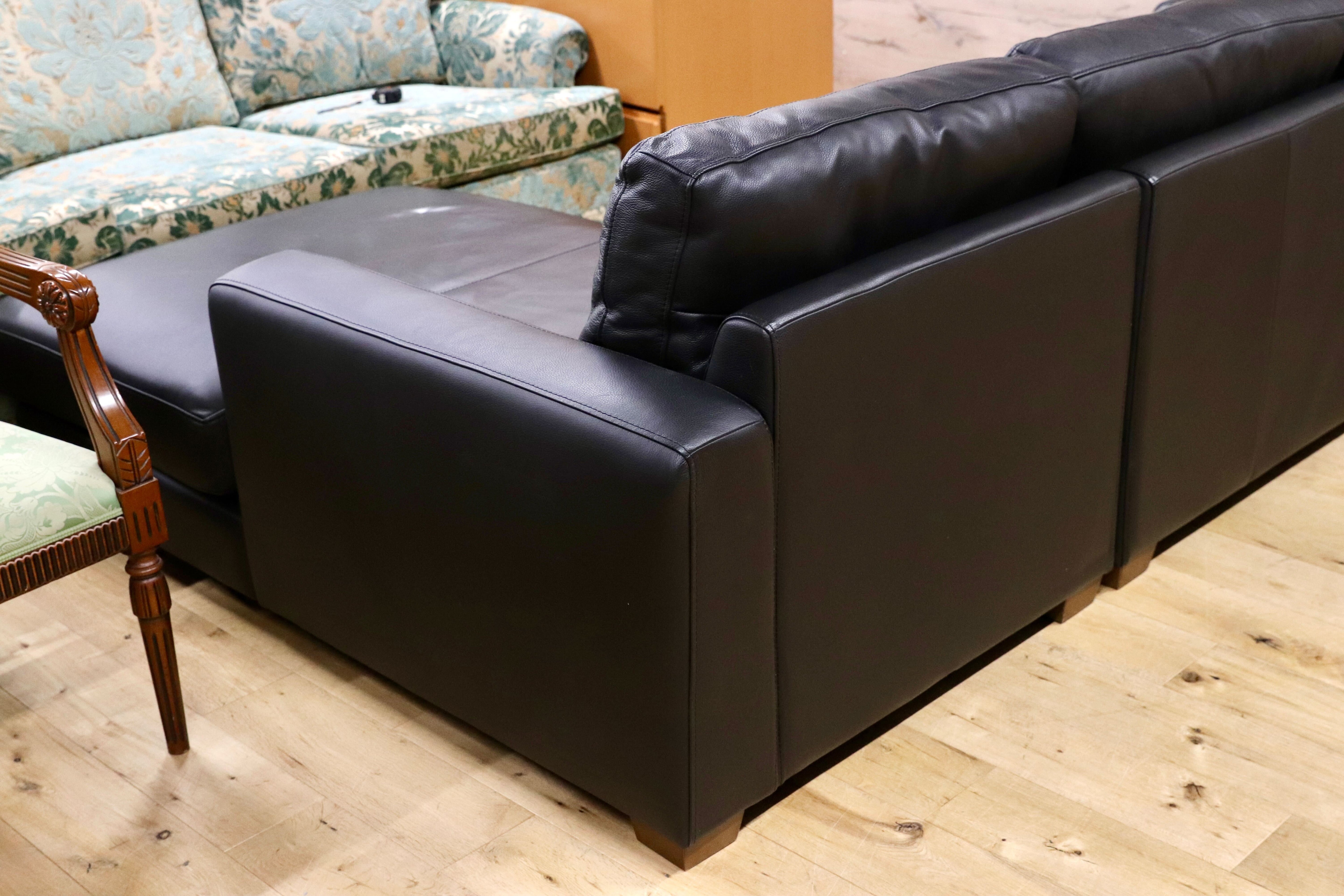 GMHN187○本革 黒 カウチソファ コーナーソファ リビングソファ スタイリッシュモダン 約23万