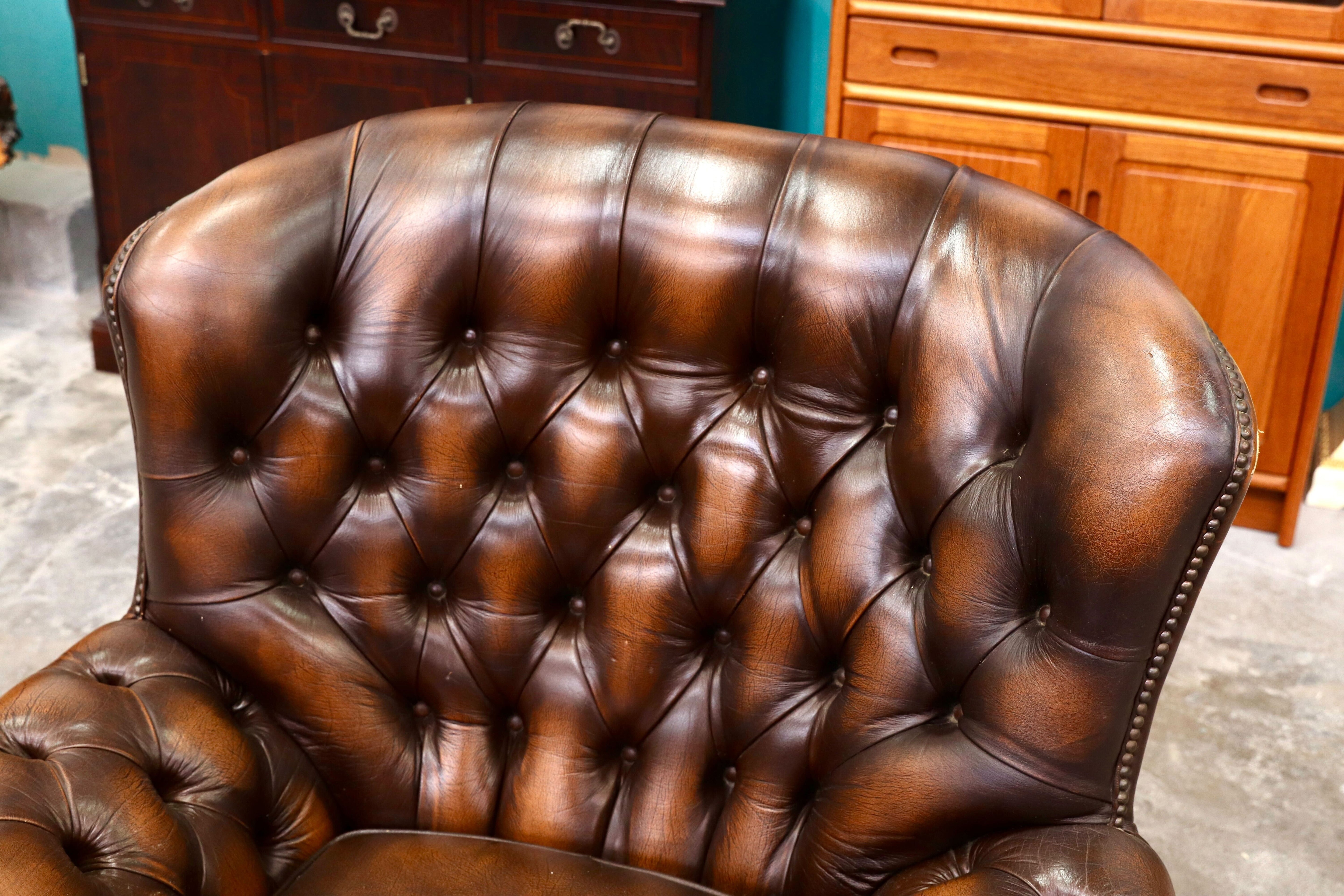 GMIK400A○centurion furniture 西洋 イギリス ヴィンテージ 1人掛けソファ シングルソファ ラウンジチェア 本革 ブラウン レザー 稀少