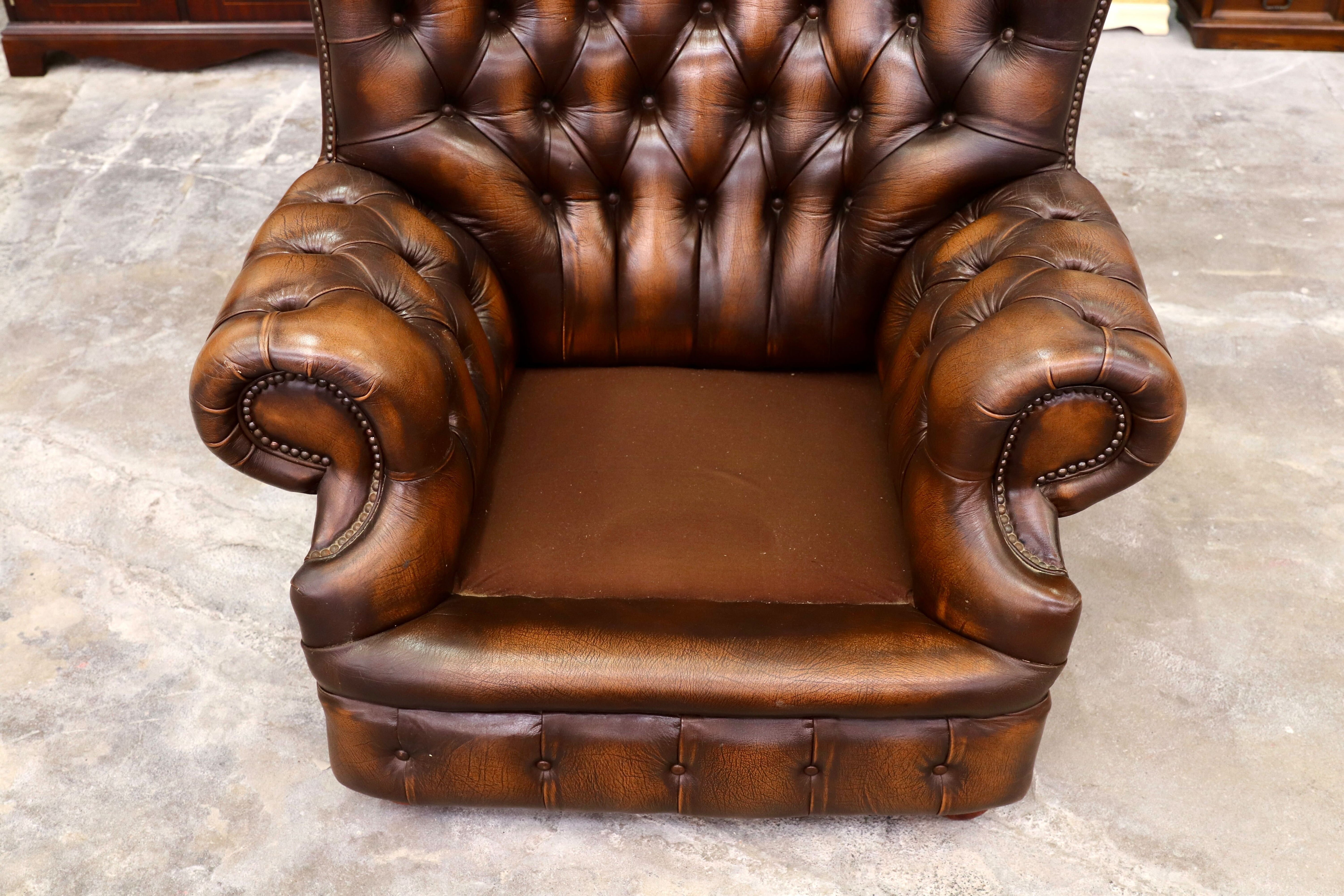 GMIK400A○centurion furniture 西洋 イギリス ヴィンテージ 1人掛けソファ シングルソファ ラウンジチェア 本革 ブラウン レザー 稀少