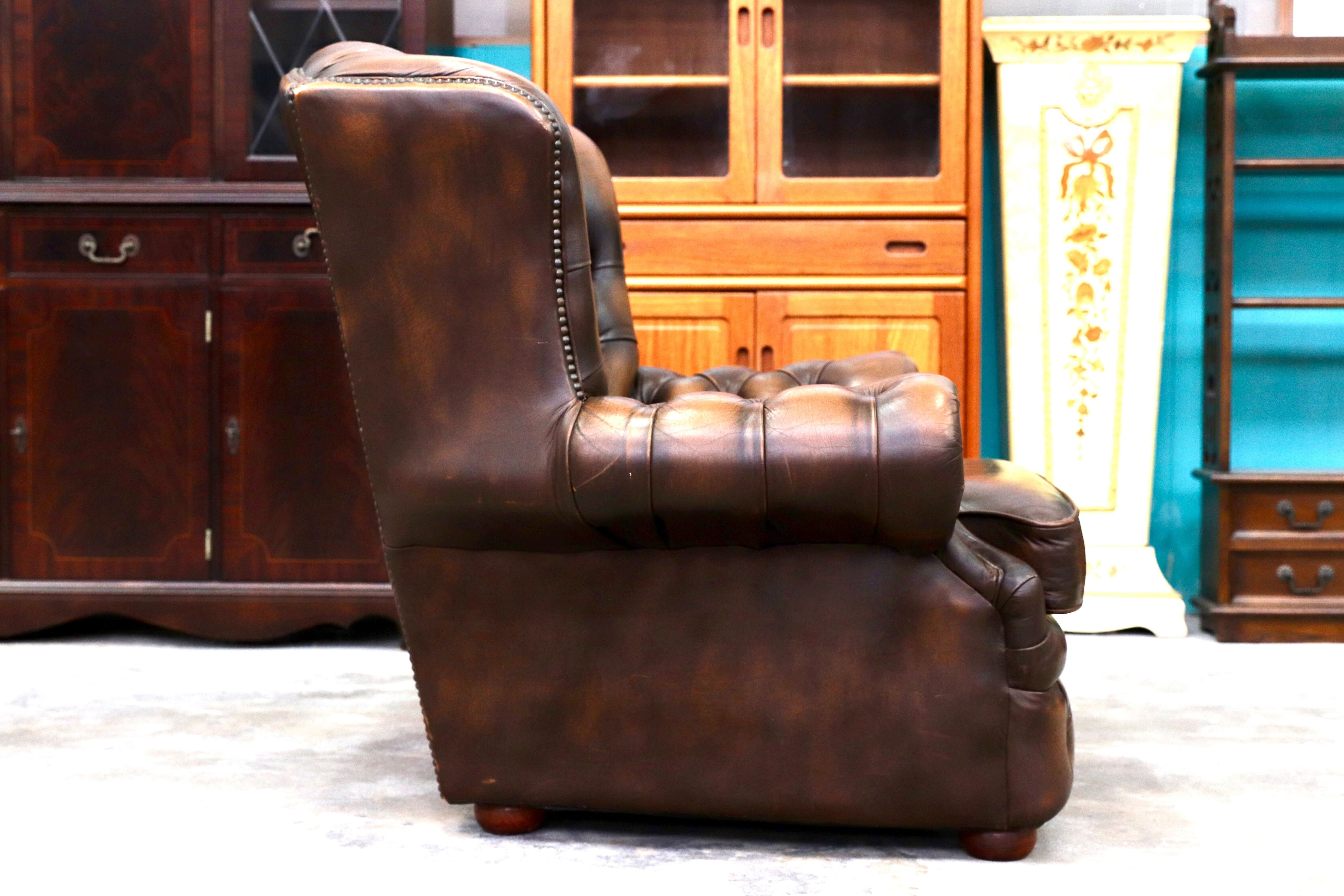 GMIK400A○centurion furniture 西洋 イギリス ヴィンテージ 1人掛けソファ シングルソファ ラウンジチェア 本革 ブラウン レザー 稀少