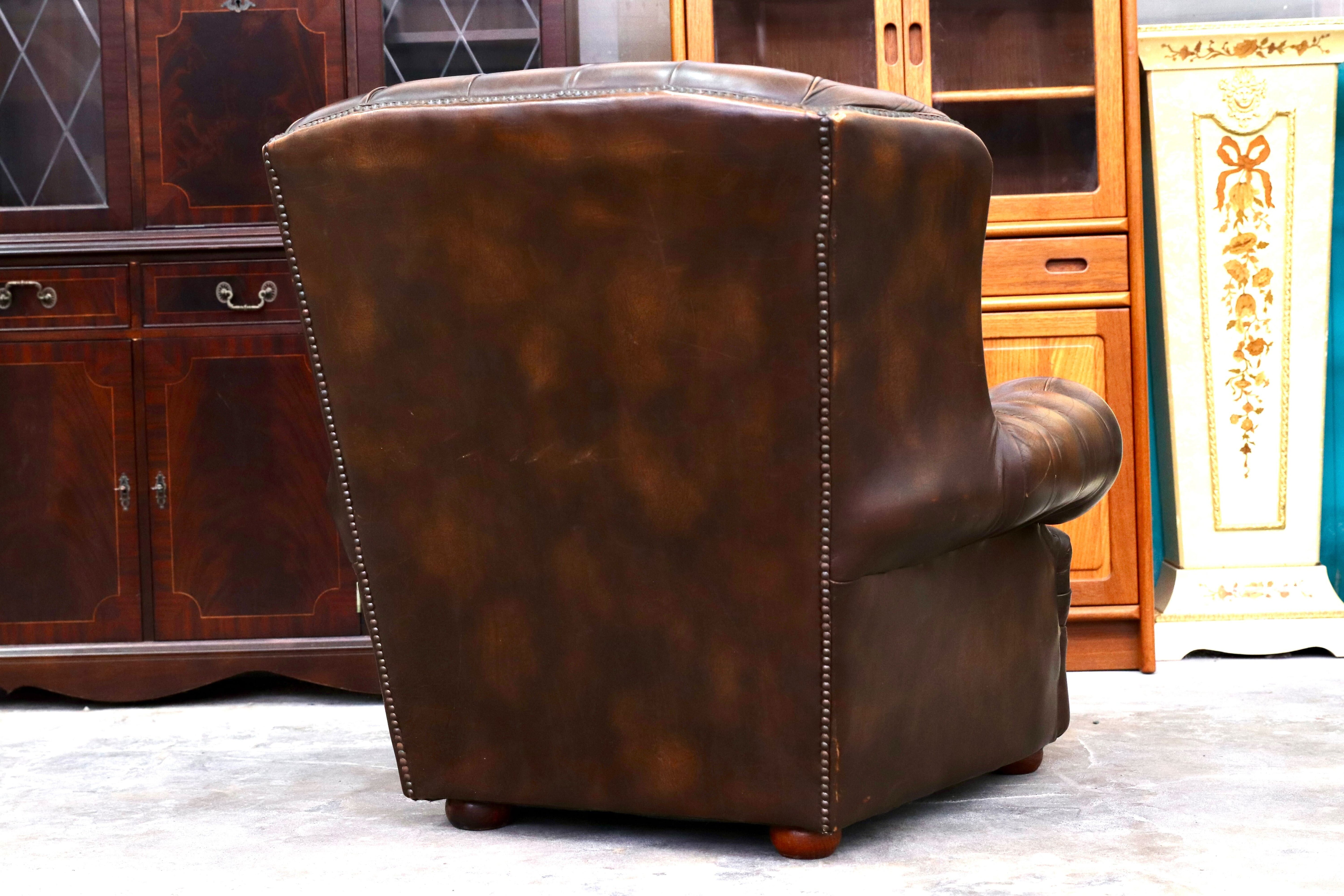 GMIK400A○centurion furniture 西洋 イギリス ヴィンテージ 1人掛けソファ シングルソファ ラウンジチェア 本革 ブラウン レザー 稀少