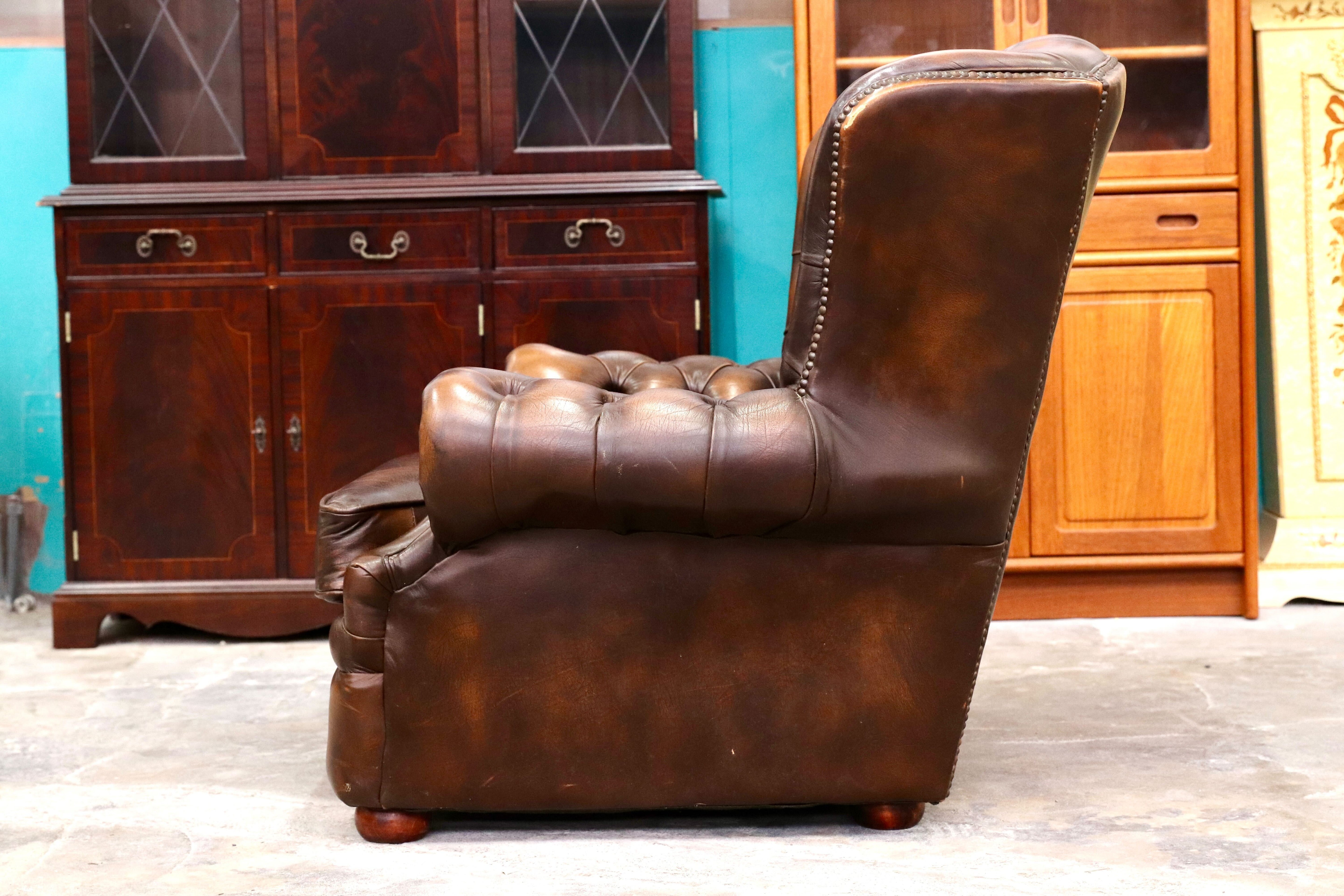 GMIK400A○centurion furniture 西洋 イギリス ヴィンテージ 1人掛けソファ シングルソファ ラウンジチェア 本革 ブラウン レザー 稀少