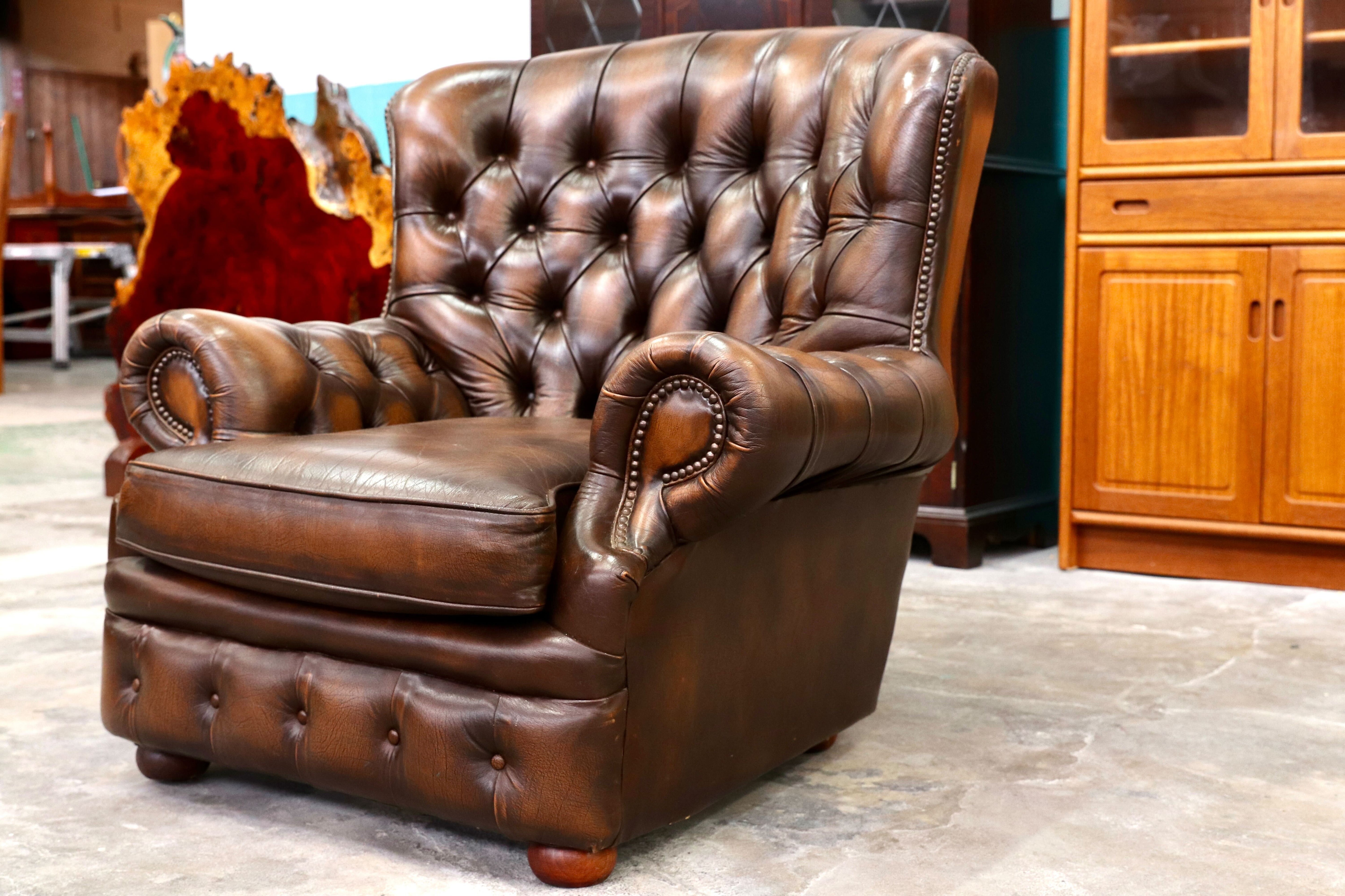GMIK400B○centurion furniture 西洋 イギリス ヴィンテージ 1人掛けソファ シングルソファ ラウンジチェア 本革 ブラウン レザー 稀少