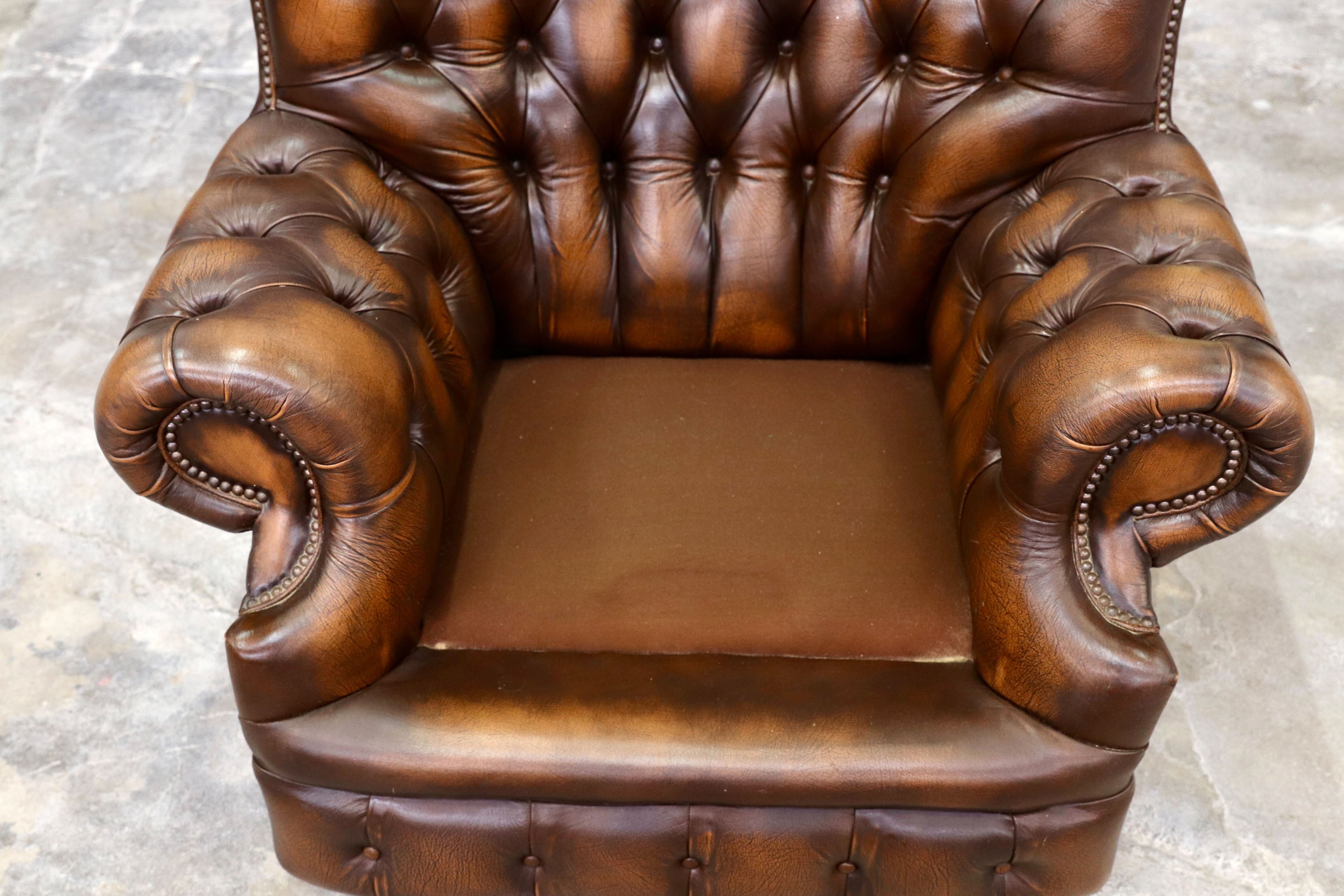GMIK400B○centurion furniture 西洋 イギリス ヴィンテージ 1人掛けソファ シングルソファ ラウンジチェア 本革 ブラウン レザー 稀少