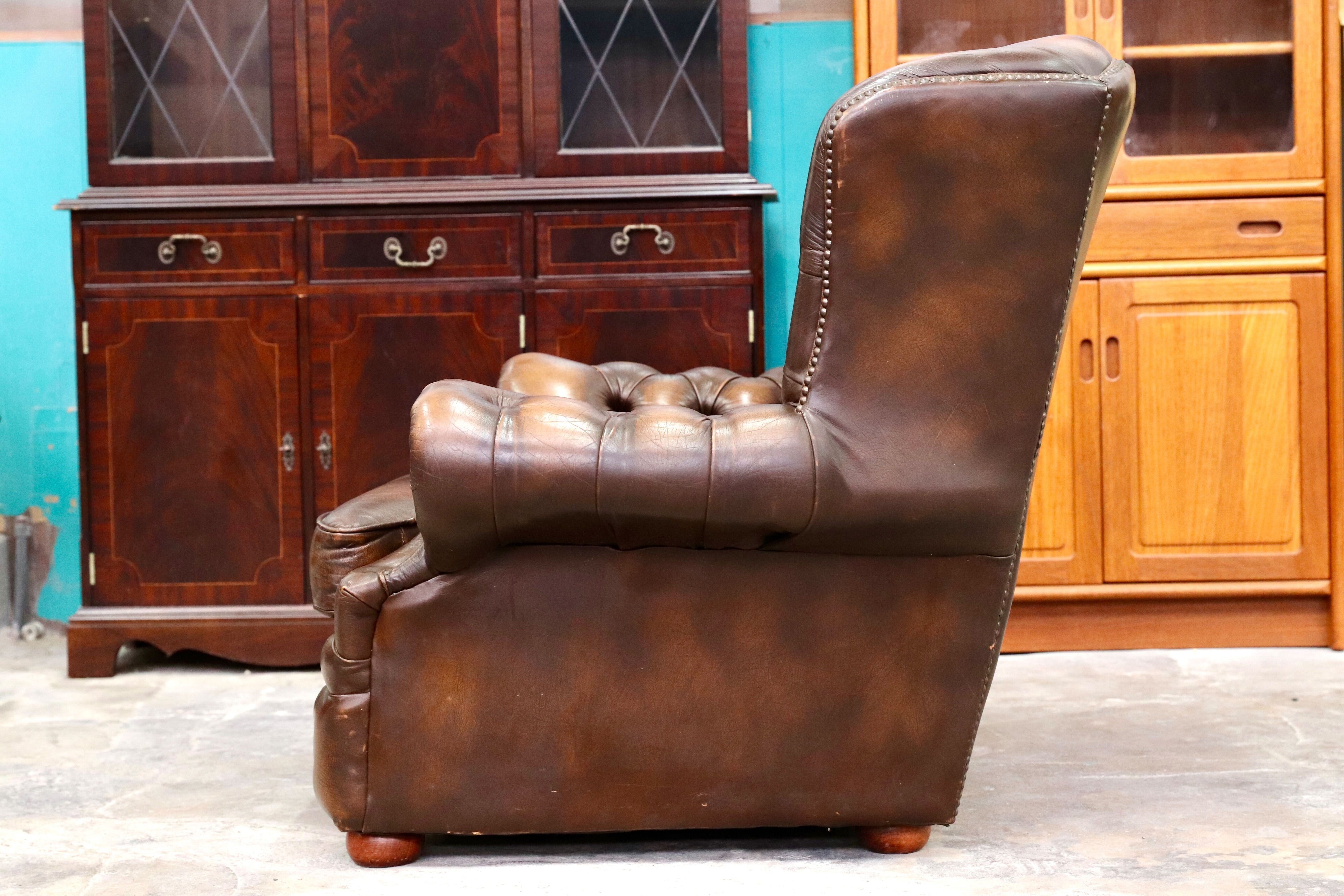 GMIK400B○centurion furniture 西洋 イギリス ヴィンテージ 1人掛けソファ シングルソファ ラウンジチェア 本革 ブラウン レザー 稀少