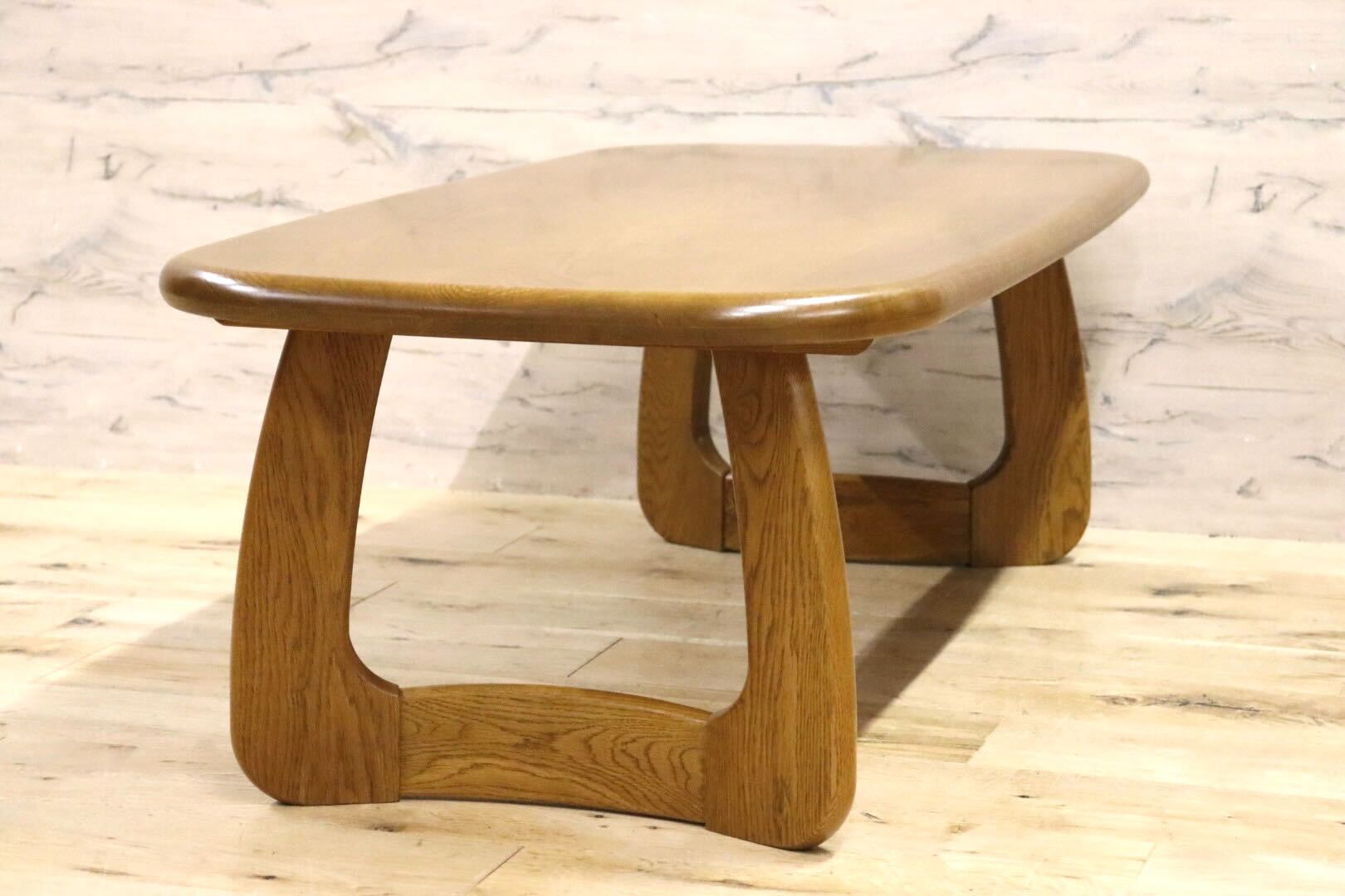 GMHH280○浜本工芸 / HAMAMOTO センターテーブル リビングテーブル ローテーブル 楢材 無垢 和モダン 定価約10.5万 美品