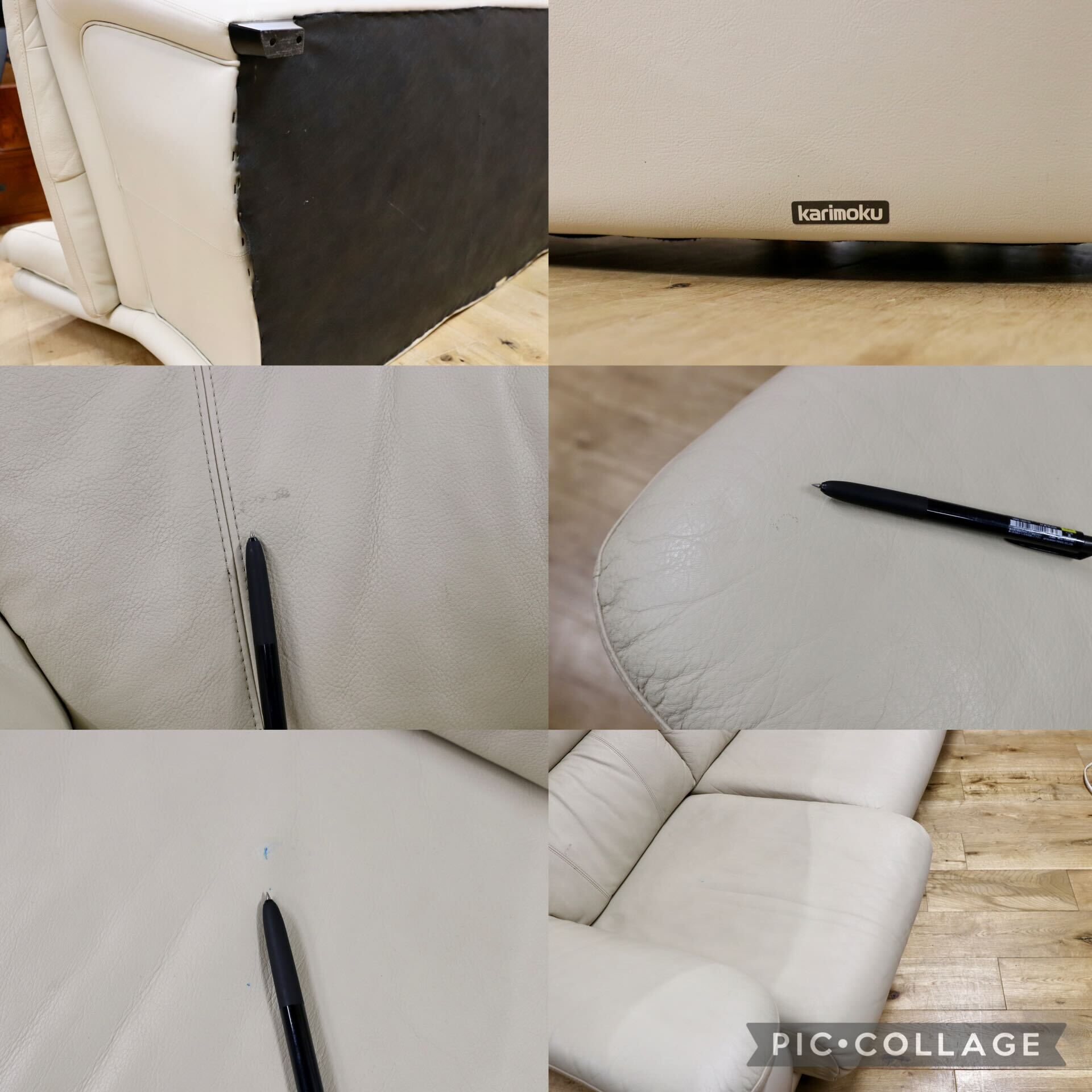 GMIH293○karimoku / カリモク 3人掛けソファ トリプルソファ 長椅子 本革 オフホワイト 国産家具 レザー ZT6503 定価約42万