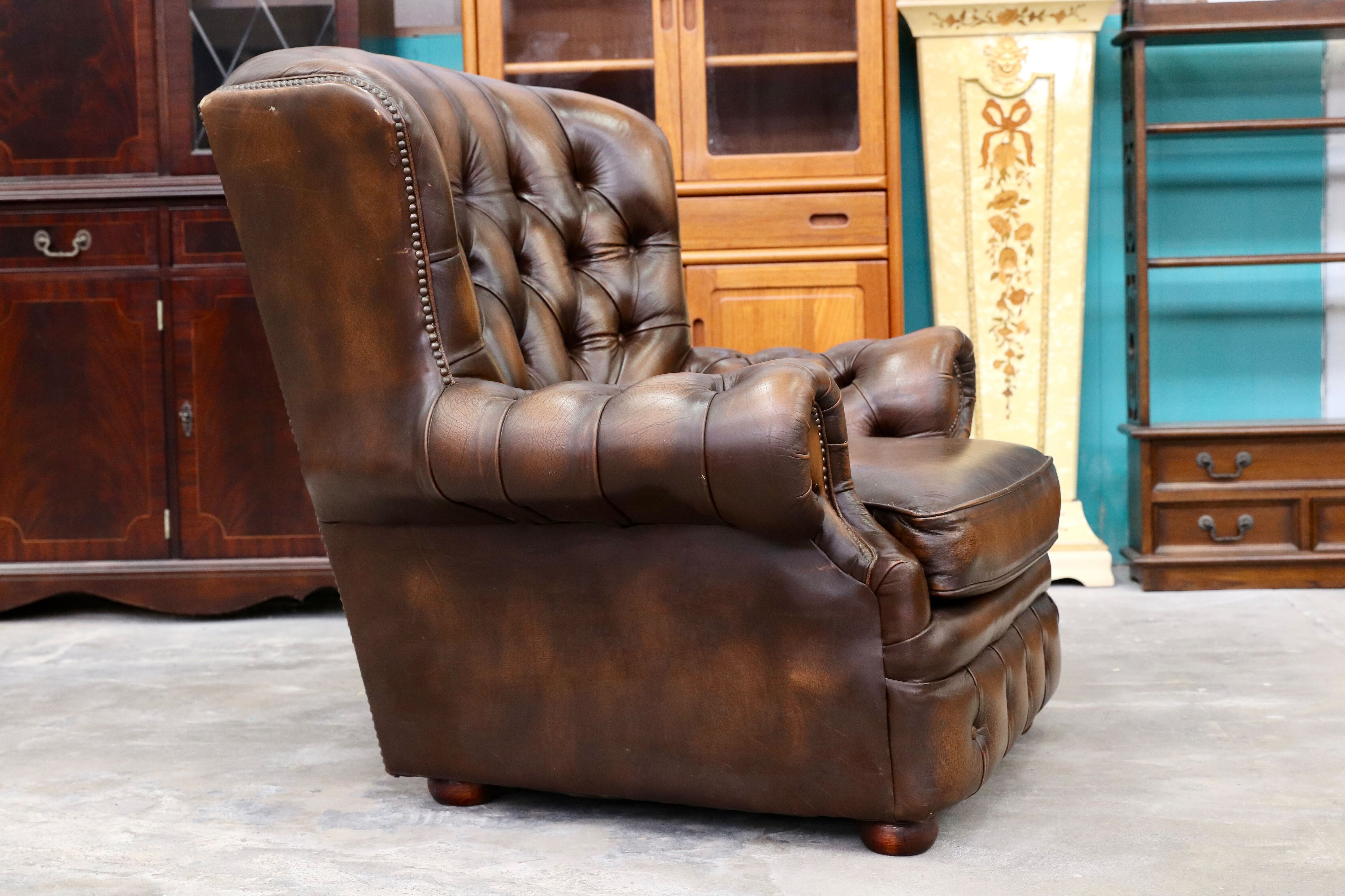 GMIK400B○centurion furniture 西洋 イギリス ヴィンテージ 1人掛けソファ シングルソファ ラウンジチェア 本革 ブラウン レザー 稀少