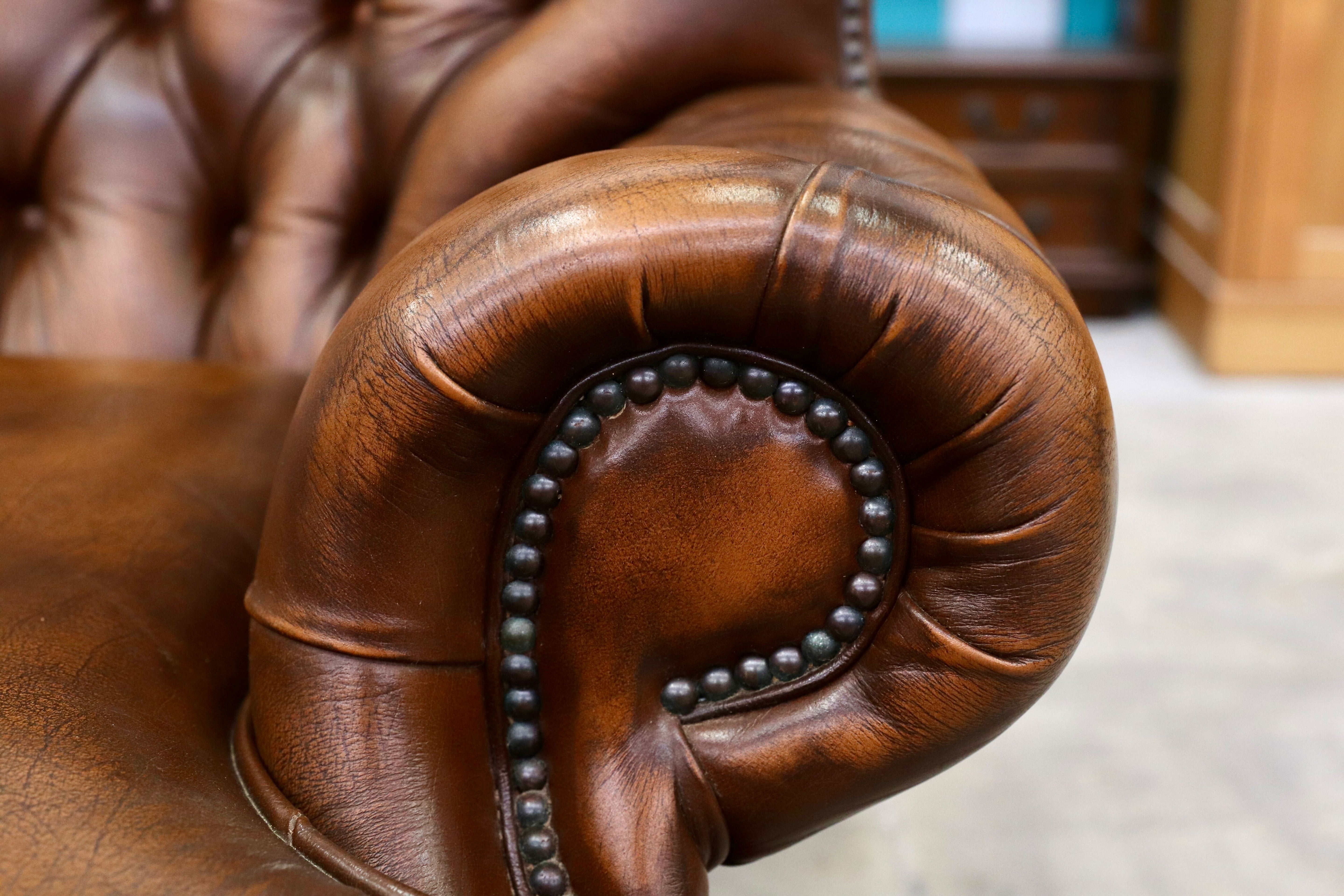 GMIK400C○centurion furniture 西洋 イギリス ヴィンテージ 3人掛けソファ トリプルソファ 長椅子 本革 ブラウン レザー 稀少