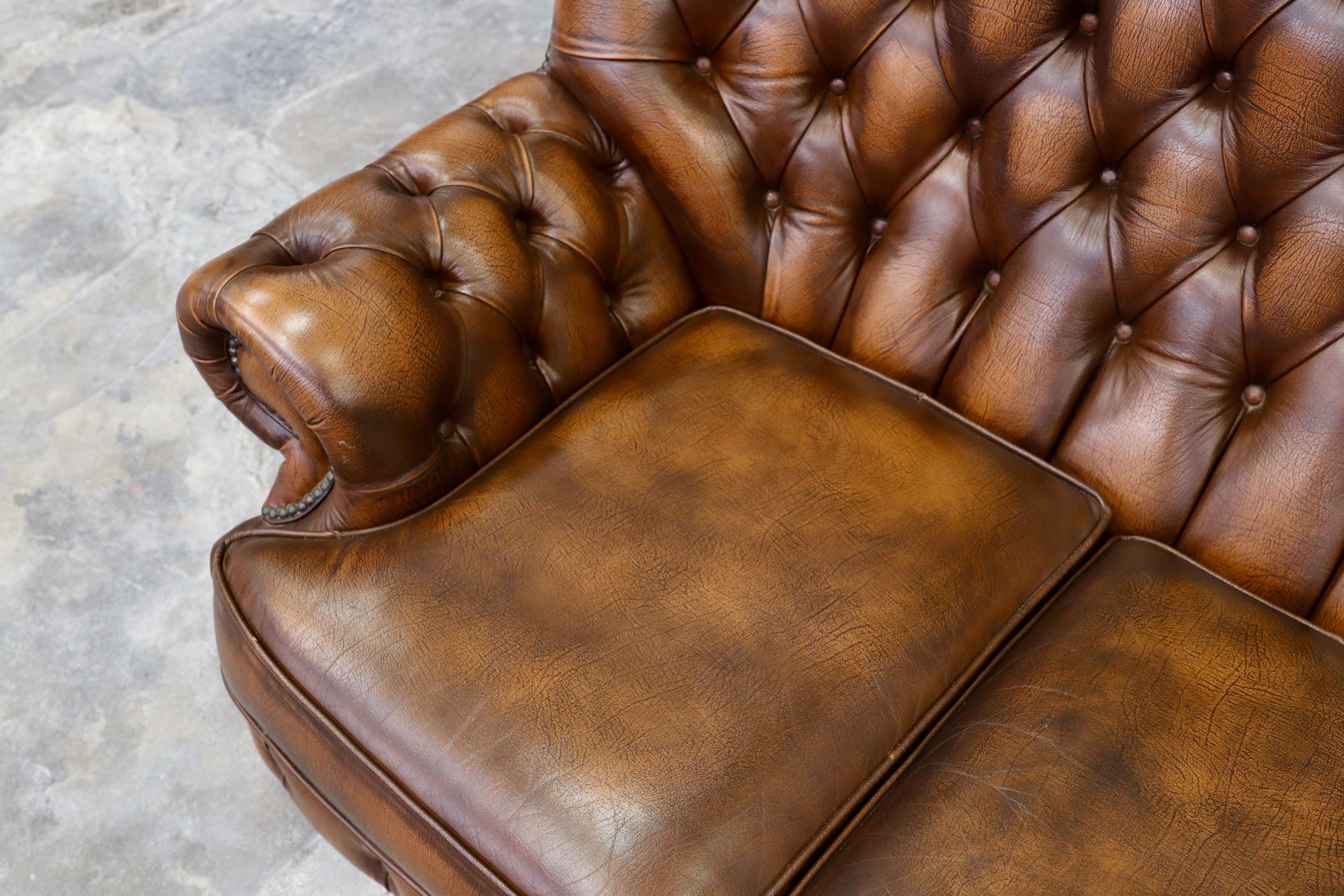 GMIK400C○centurion furniture 西洋 イギリス ヴィンテージ 3人掛けソファ トリプルソファ 長椅子 本革 ブラウン レザー 稀少
