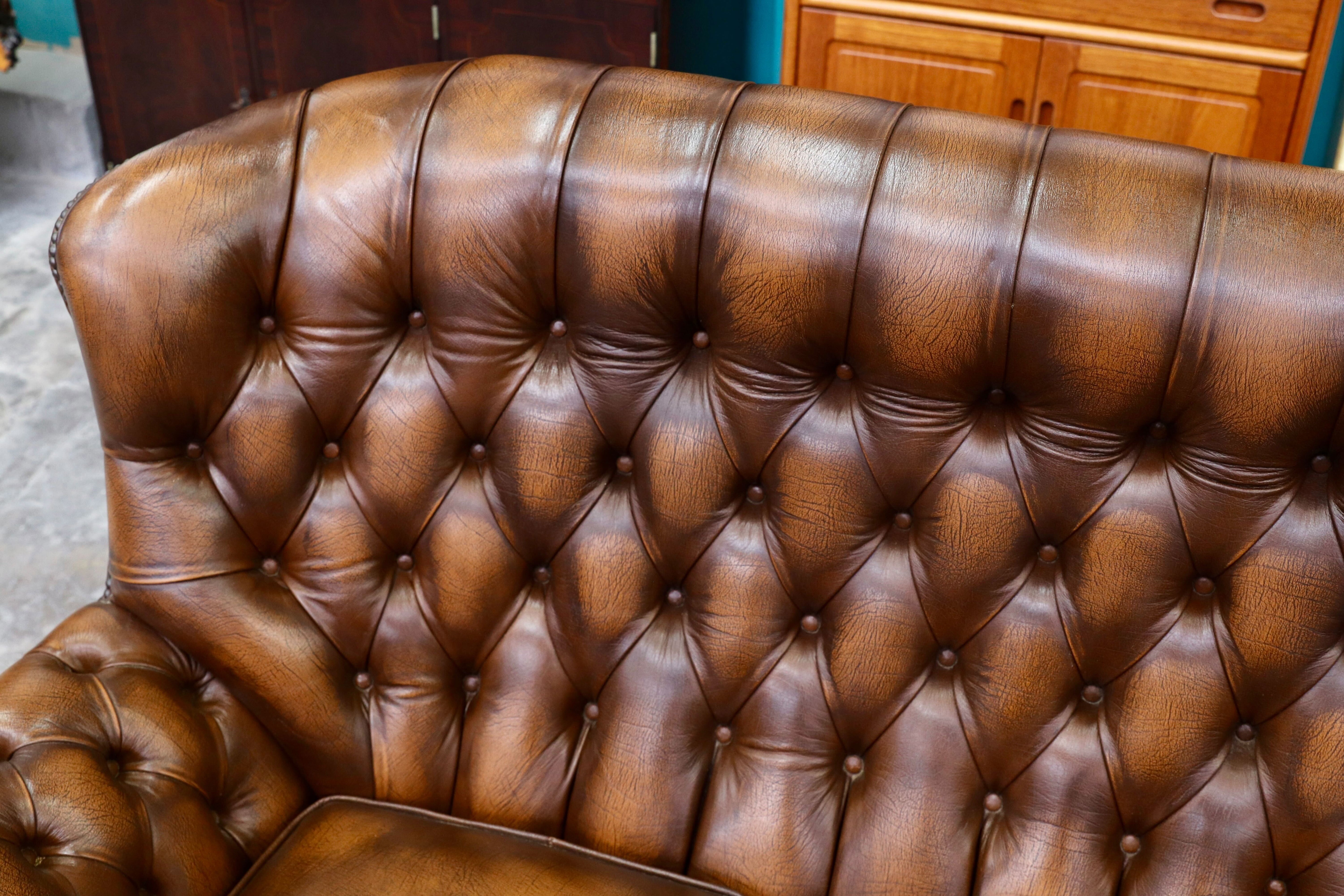 GMIK400C○centurion furniture 西洋 イギリス ヴィンテージ 3人掛けソファ トリプルソファ 長椅子 本革 ブラウン レザー 稀少