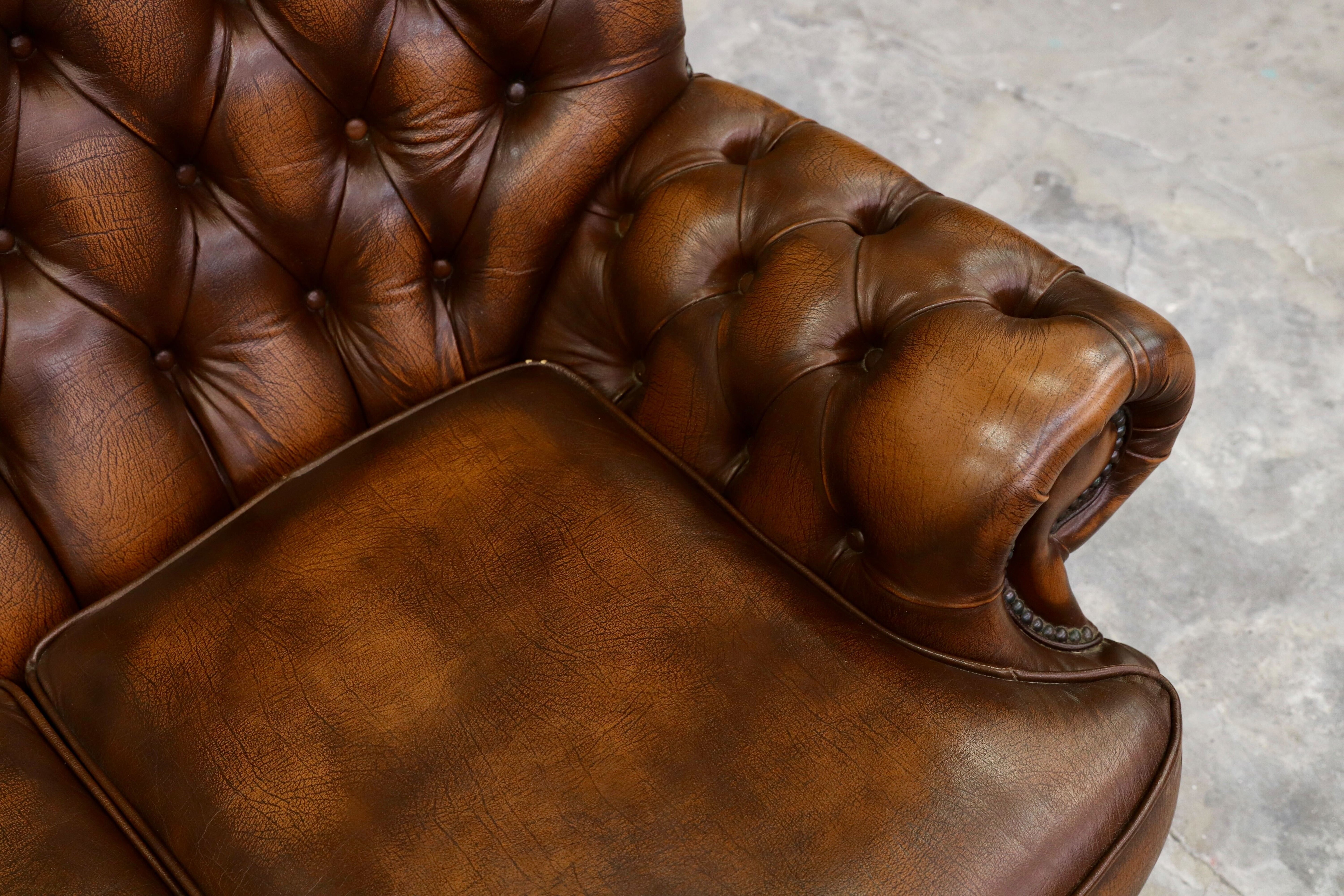 GMIK400C○centurion furniture 西洋 イギリス ヴィンテージ 3人掛けソファ トリプルソファ 長椅子 本革 ブラウン レザー 稀少