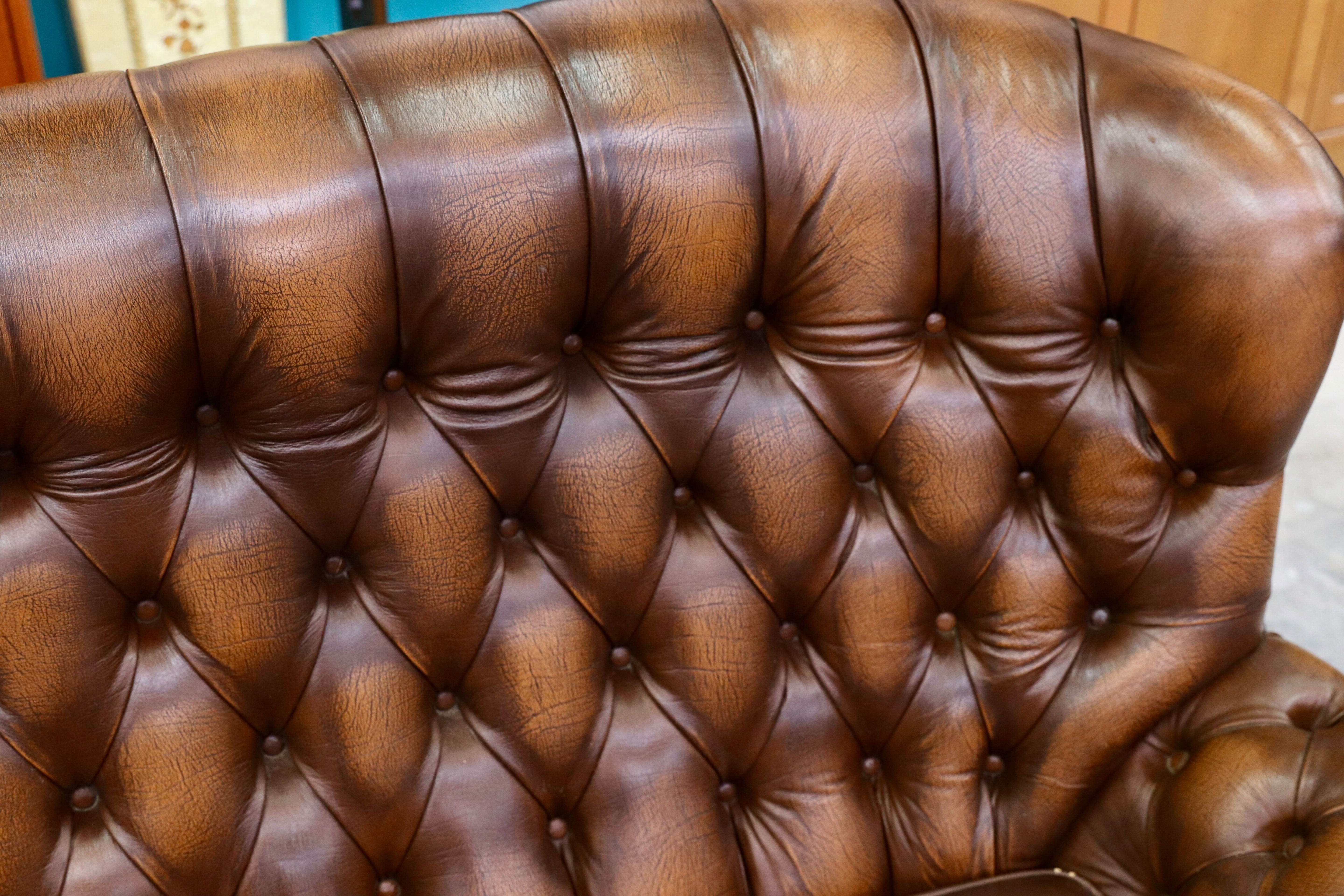 GMIK400C○centurion furniture 西洋 イギリス ヴィンテージ 3人掛けソファ トリプルソファ 長椅子 本革 ブラウン レザー 稀少