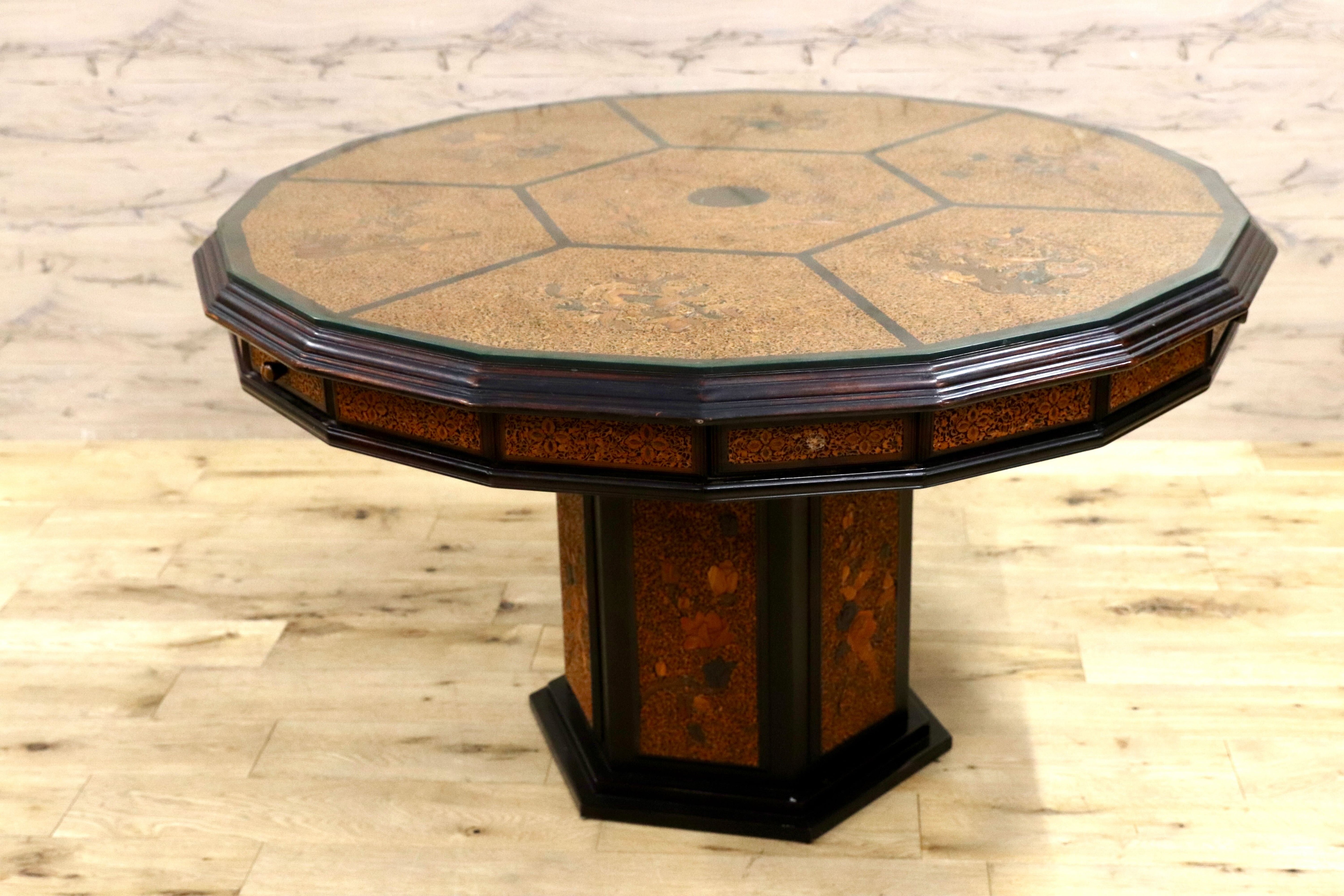 GMIK830A○唐木家具 最高級 ダイニングテーブル 食卓テーブル 十八角形 中国美術 伝統工芸 アンティーク