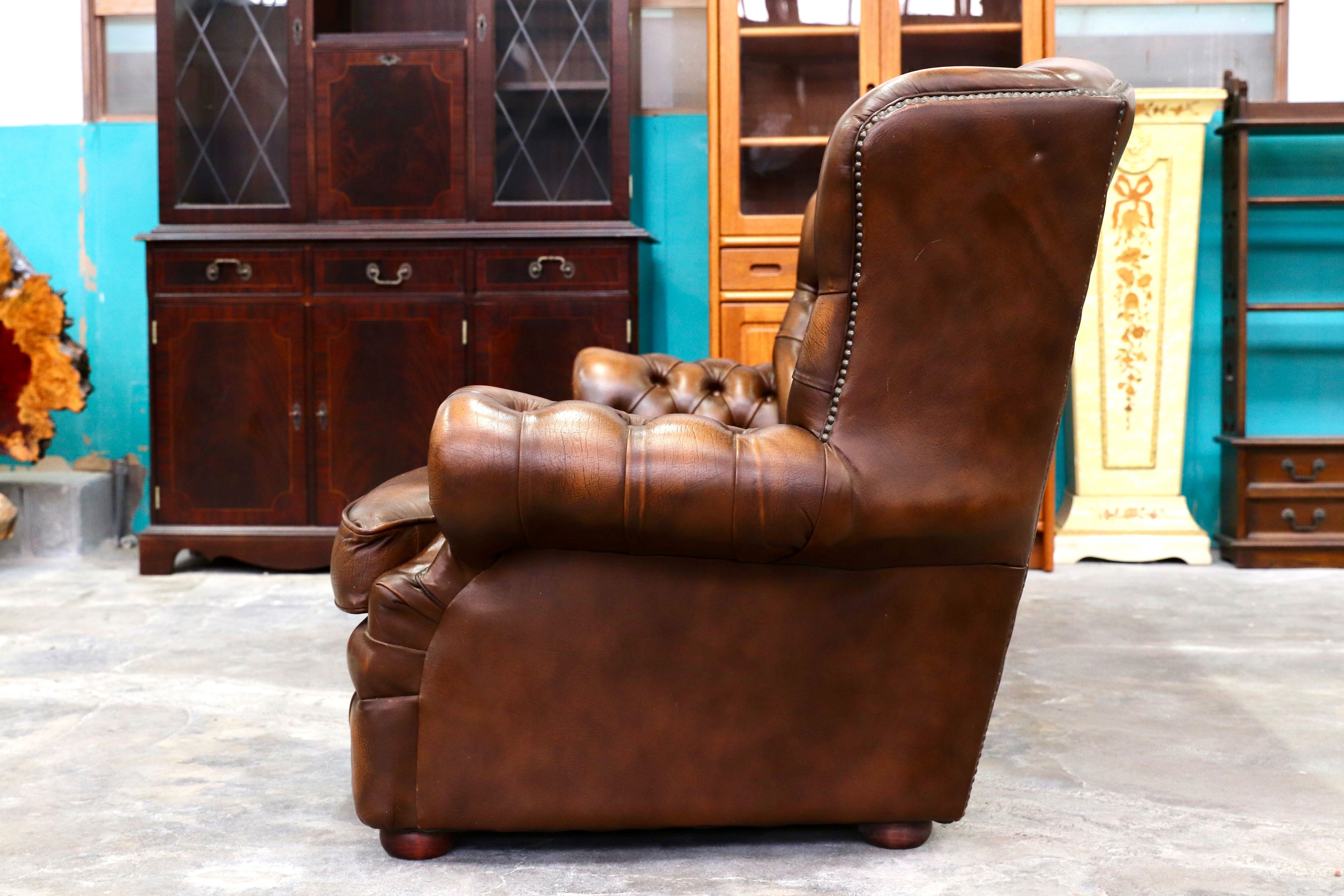 GMIK400C○centurion furniture 西洋 イギリス ヴィンテージ 3人掛けソファ トリプルソファ 長椅子 本革 ブラウン レザー 稀少