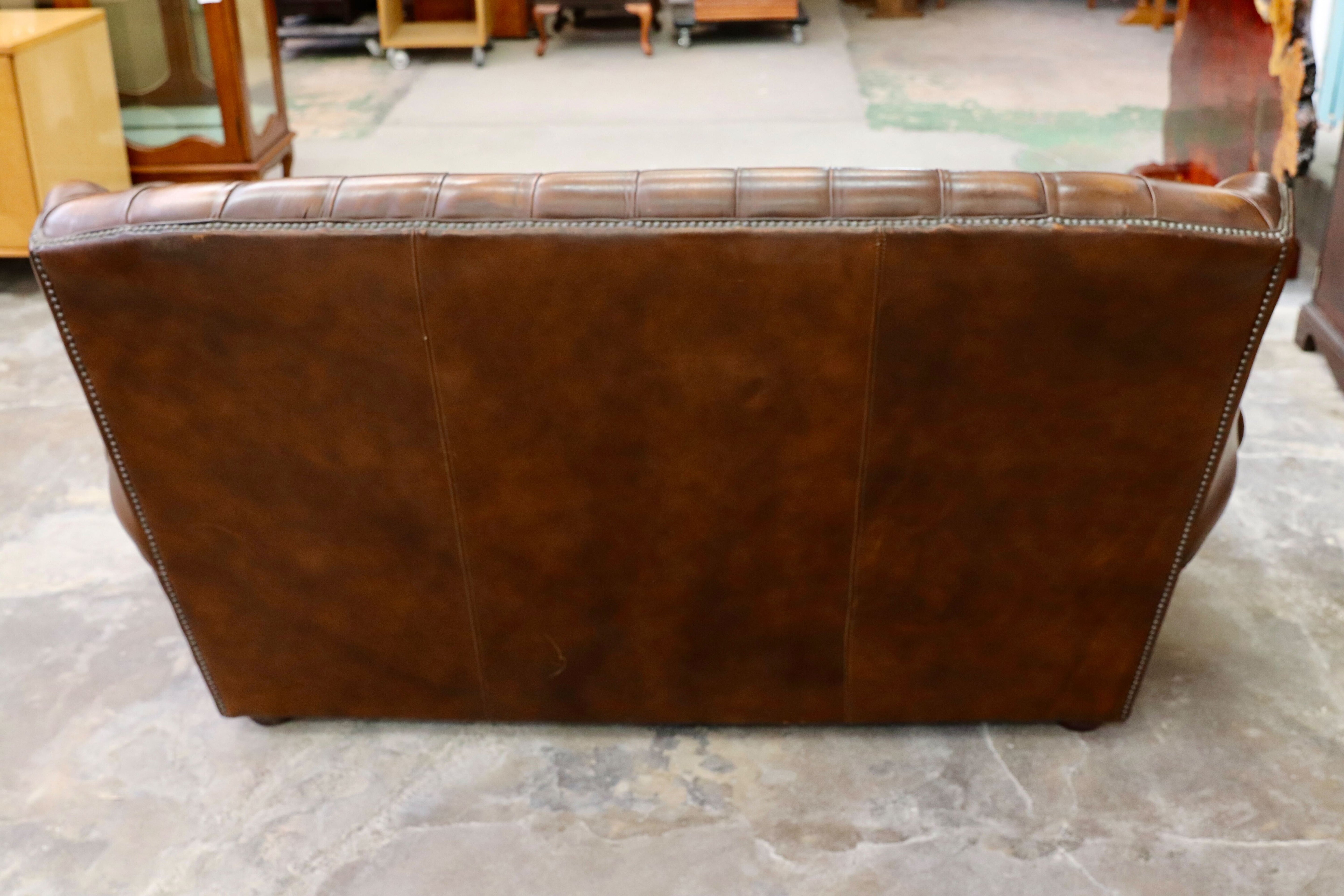 GMIK400C○centurion furniture 西洋 イギリス ヴィンテージ 3人掛けソファ トリプルソファ 長椅子 本革 ブラウン レザー 稀少
