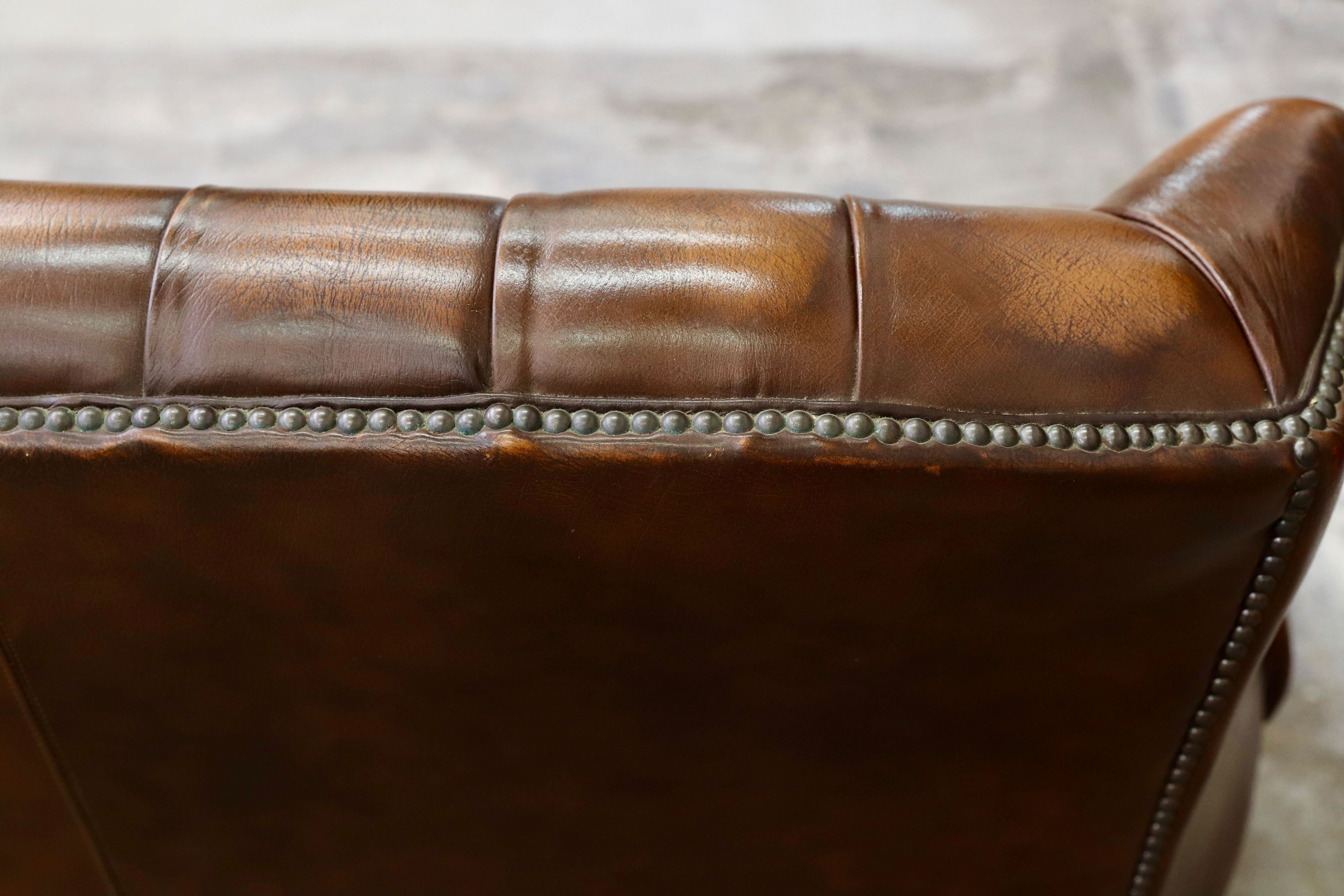 GMIK400C○centurion furniture 西洋 イギリス ヴィンテージ 3人掛けソファ トリプルソファ 長椅子 本革 ブラウン レザー 稀少
