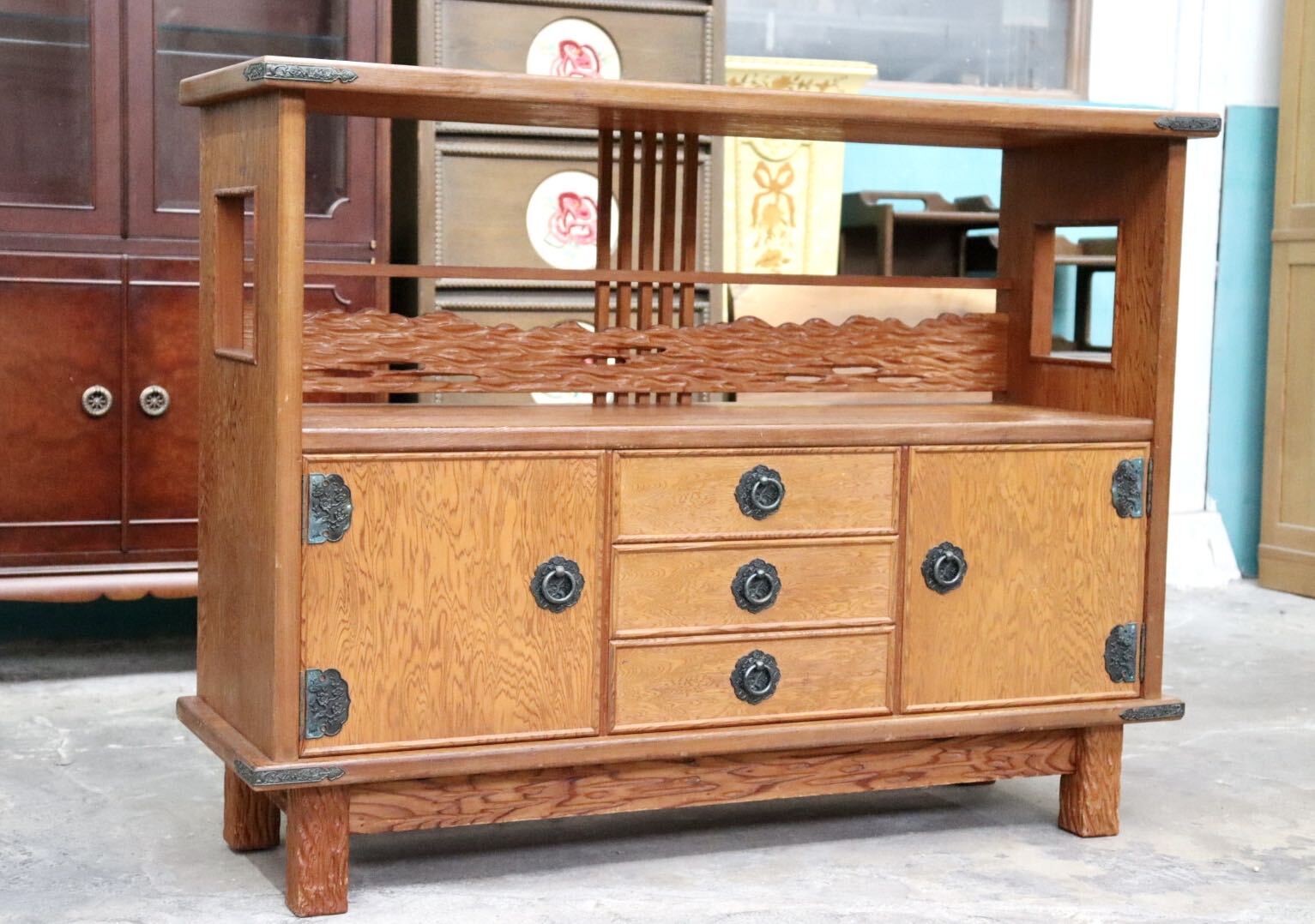 GMJK185○世界遺産屋久杉 茶棚 茶箪笥 飾り棚 サイドボード リビングボード 座敷 和室 和モダン 古民家 昭和レトロ