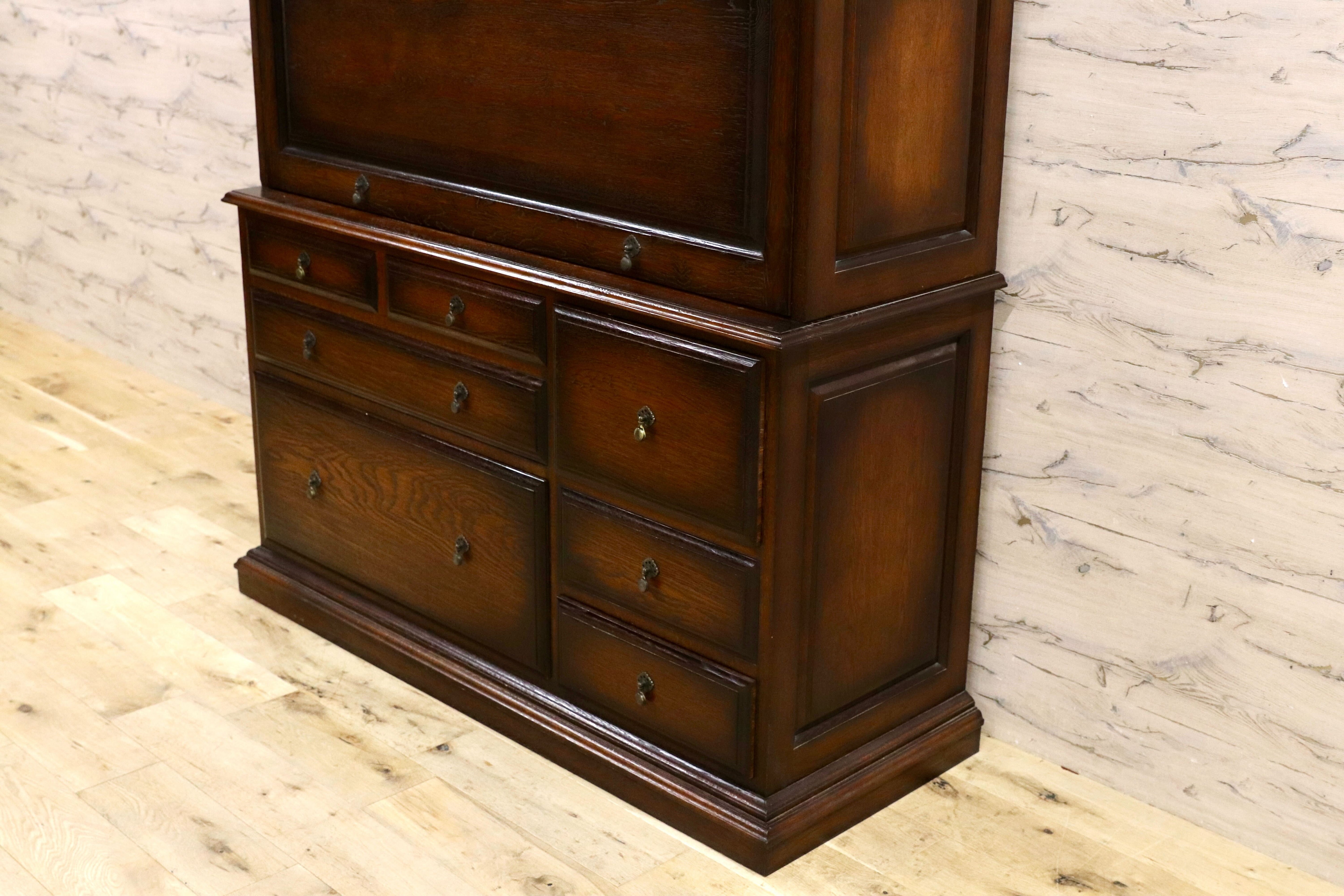 GMEK418○イギリス アンティーク 大型キャビネット リビングボード 収納棚 飾り棚 ヴィンテージ 最高級 オーク無垢材 約150万