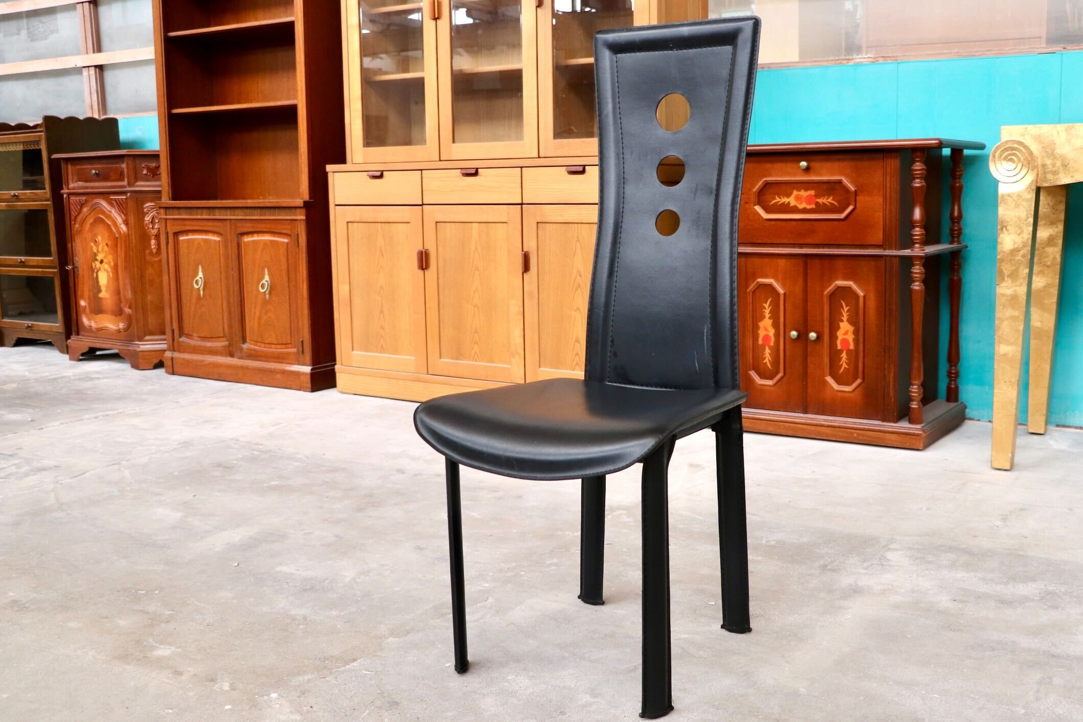 GMHK314○ダイニングチェア 椅子 グレースチェア ハイバック 革 レザー ブラック モダン