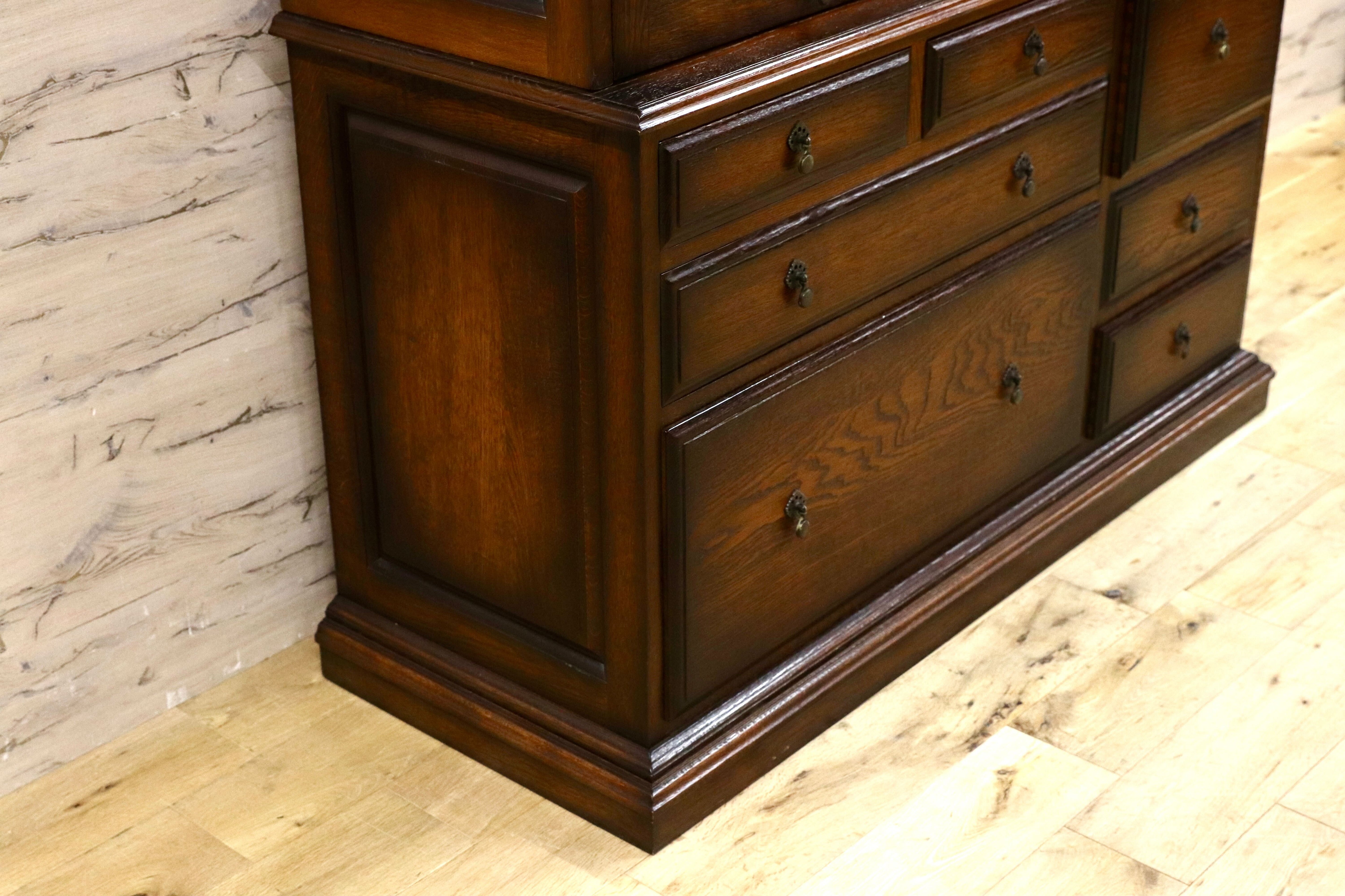 GMEK418○イギリス アンティーク 大型キャビネット リビングボード 収納棚 飾り棚 ヴィンテージ 最高級 オーク無垢材 約150万