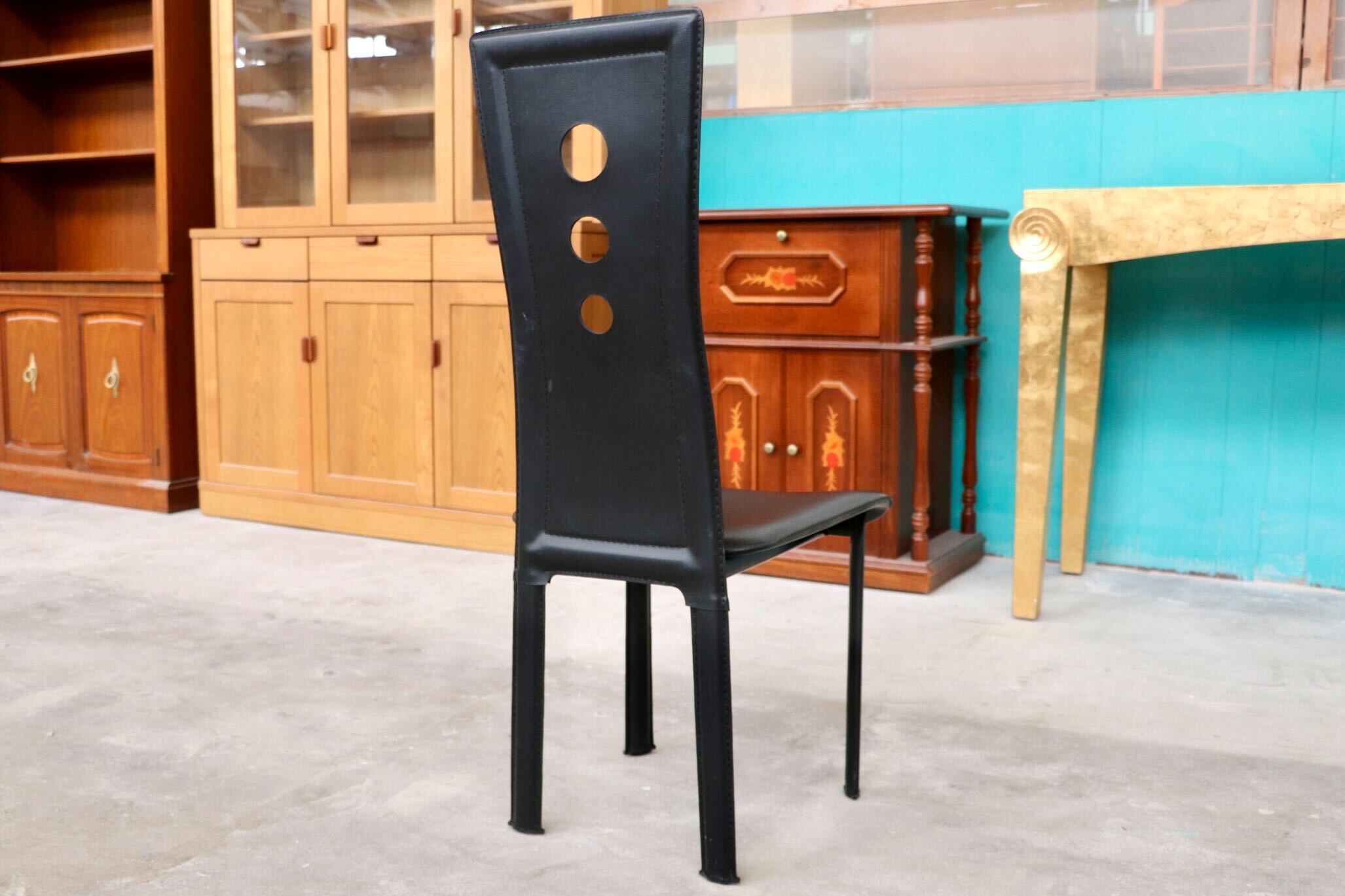 GMHK314○ダイニングチェア 椅子 グレースチェア ハイバック 革 レザー ブラック モダン