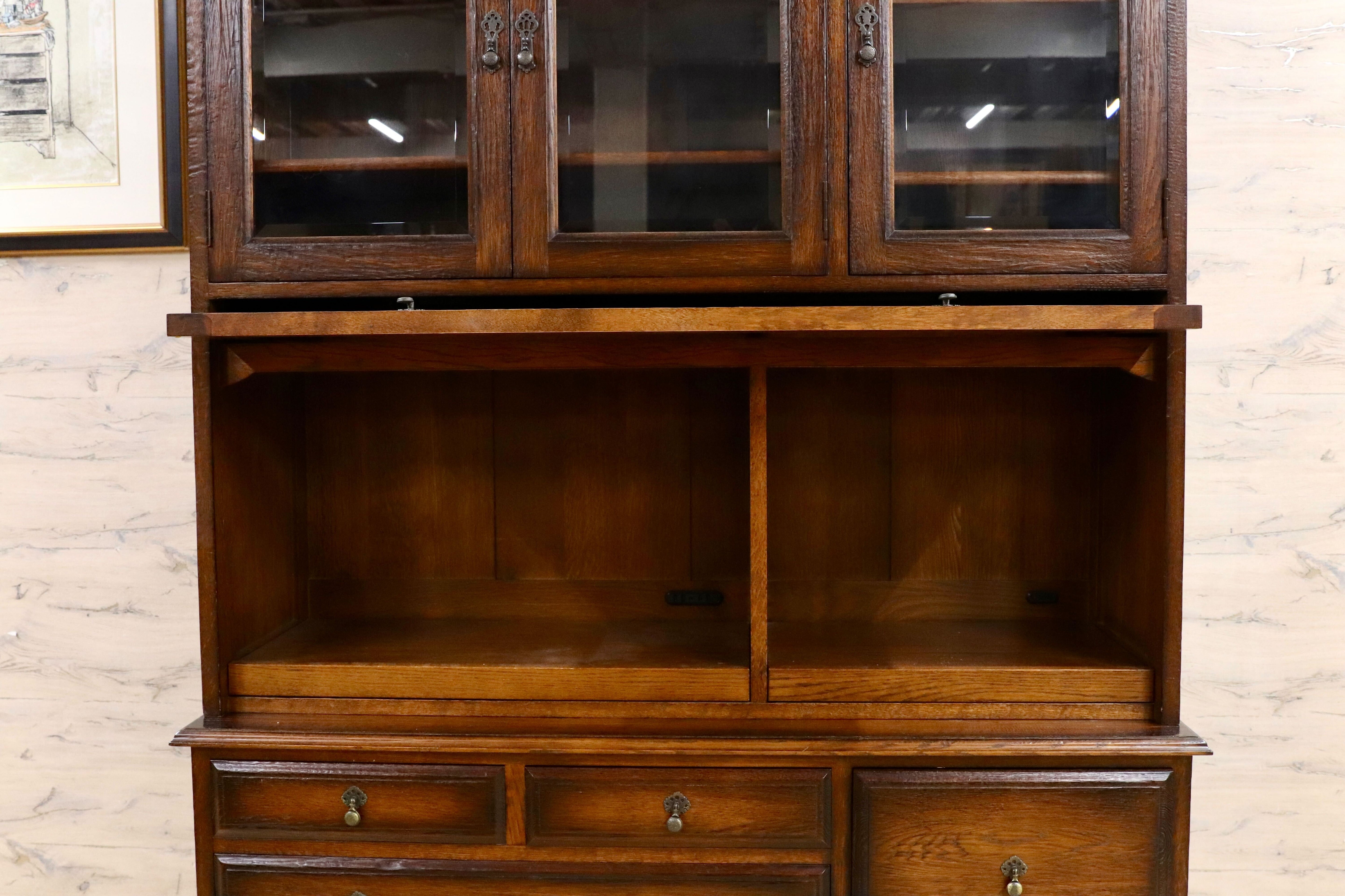 GMEK418○イギリス アンティーク 大型キャビネット リビングボード 収納棚 飾り棚 ヴィンテージ 最高級 オーク無垢材 約150万