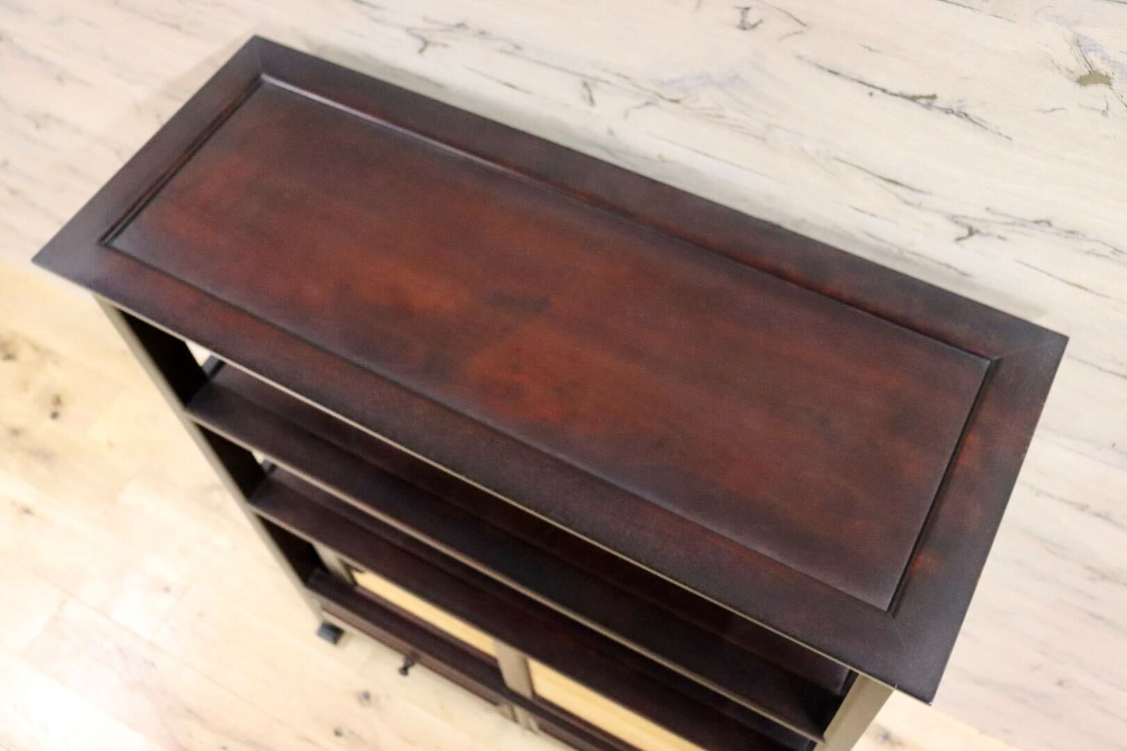 GMHH274○九州民芸家具 飾り棚 茶棚 キャビネット ミズメザクラ レトロ 和家具 和室 座敷 和モダン 古民家 くず布張 検)松本民芸家具
