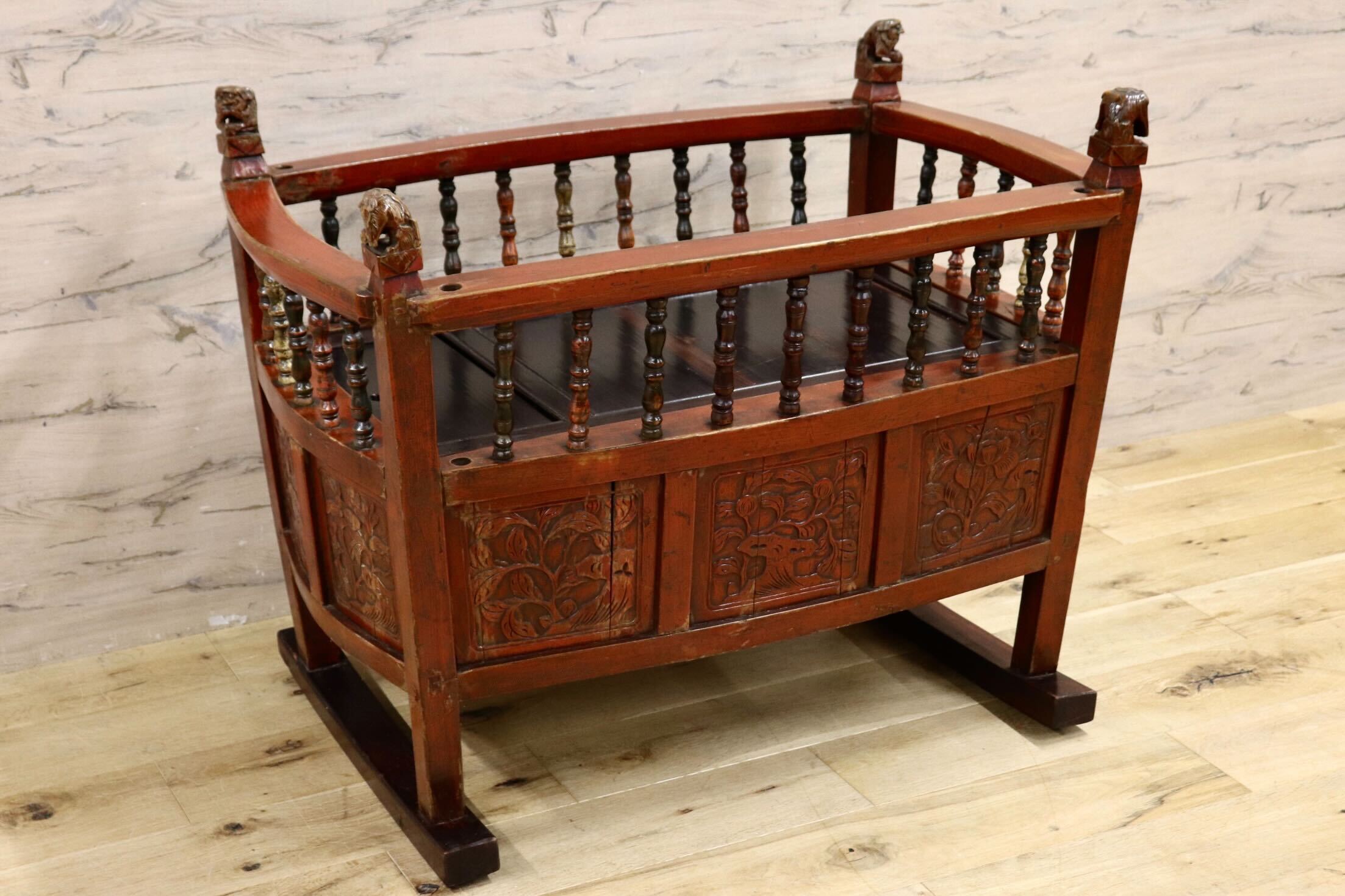 GMIH149◯中国美術 唐木家具 ゆりかご ベビーベッド アンティーク ヴィンテージ 飾り台 収納家具 店舗什器 木製 アジアン家具