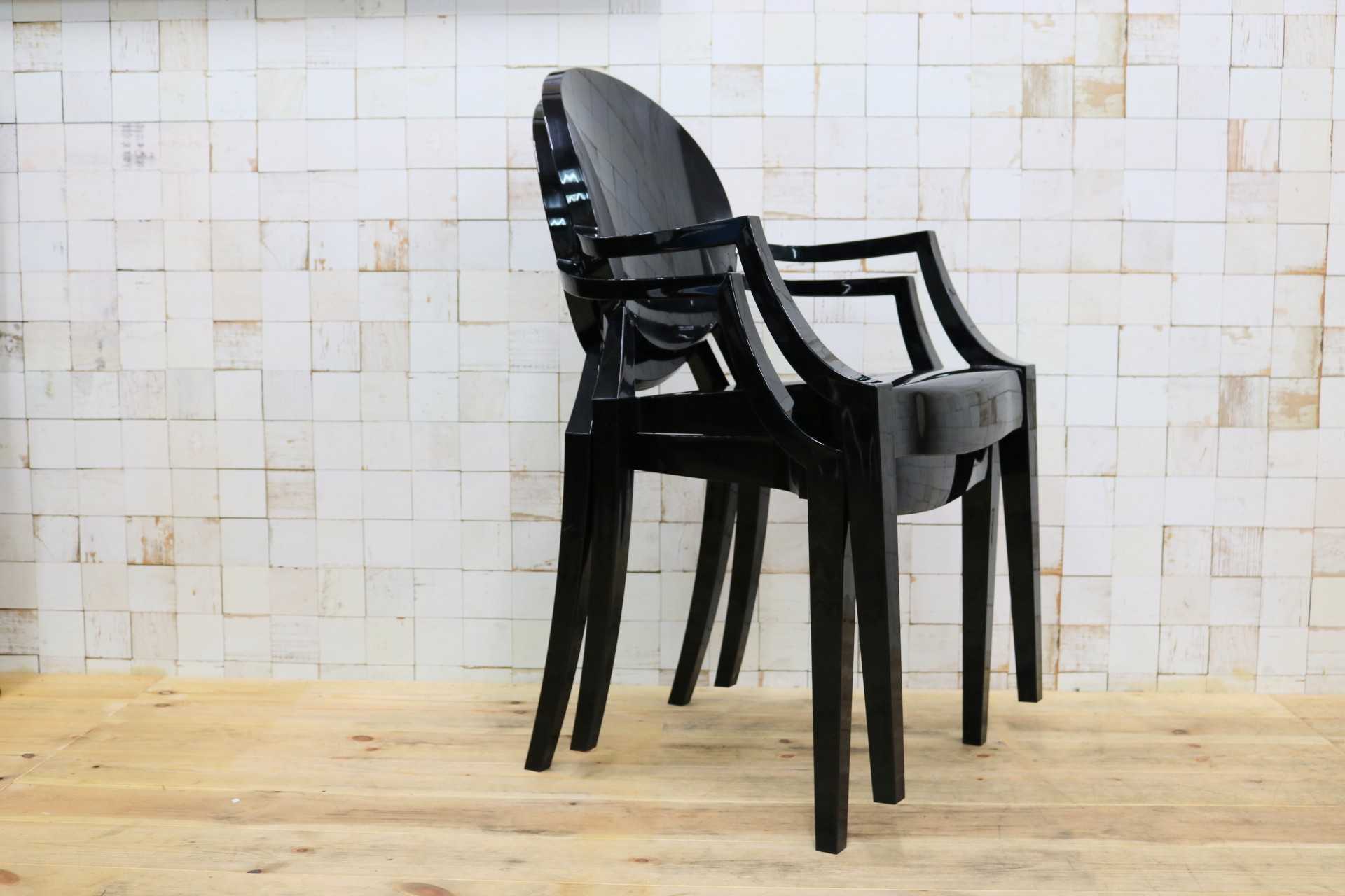 GMIK436A○Kartell / カルテル LOUIS GHOST ルイゴースト スタッキングチェア 2脚セット ガーデンチェア 椅子 アームチェア ブラック