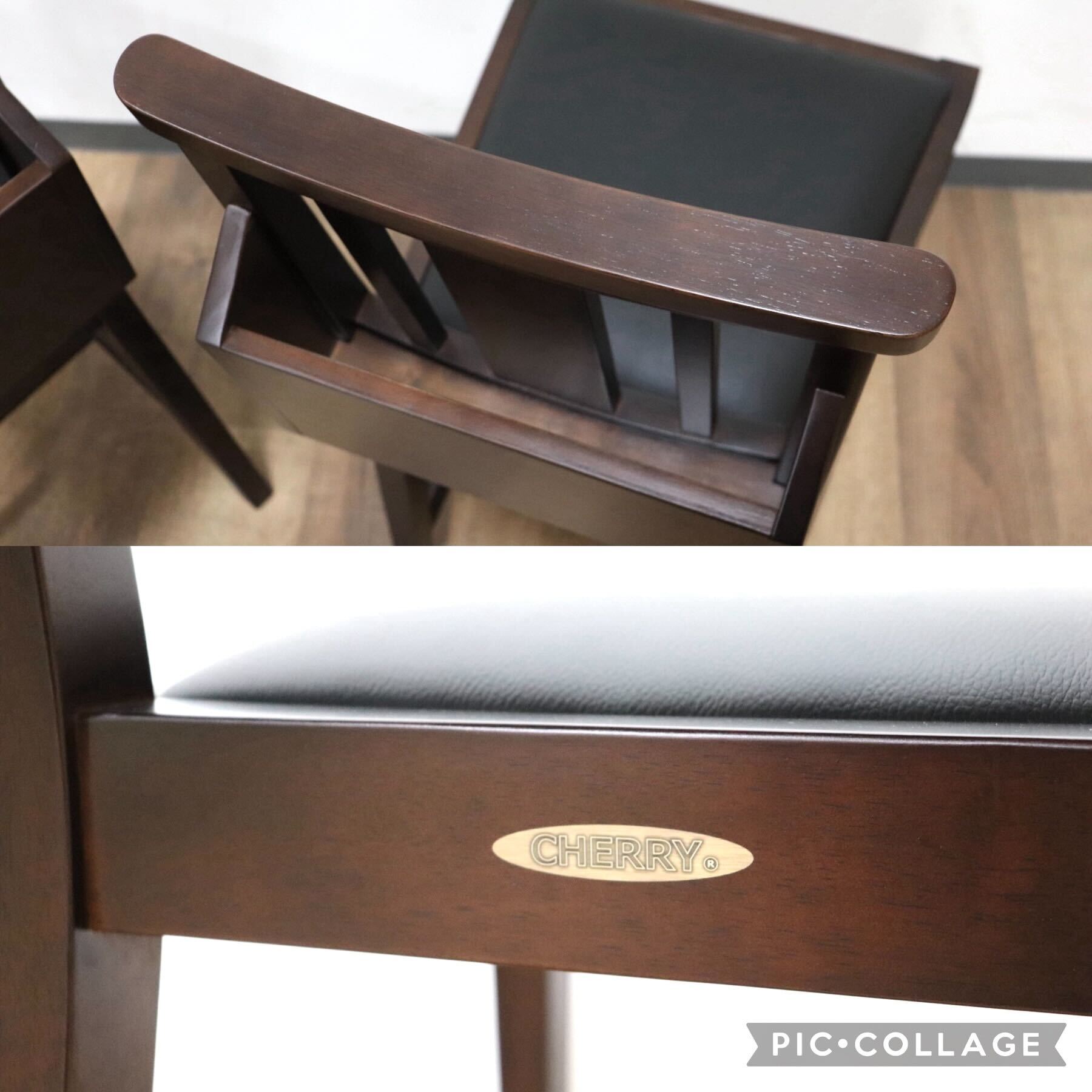 GMGN342S○CHERRY FURNITURE / 桜屋工業 ダイニングチェア チャーチチェア マガジンラック 合皮 ダークブラウン 2脚セット モダン 未使用品