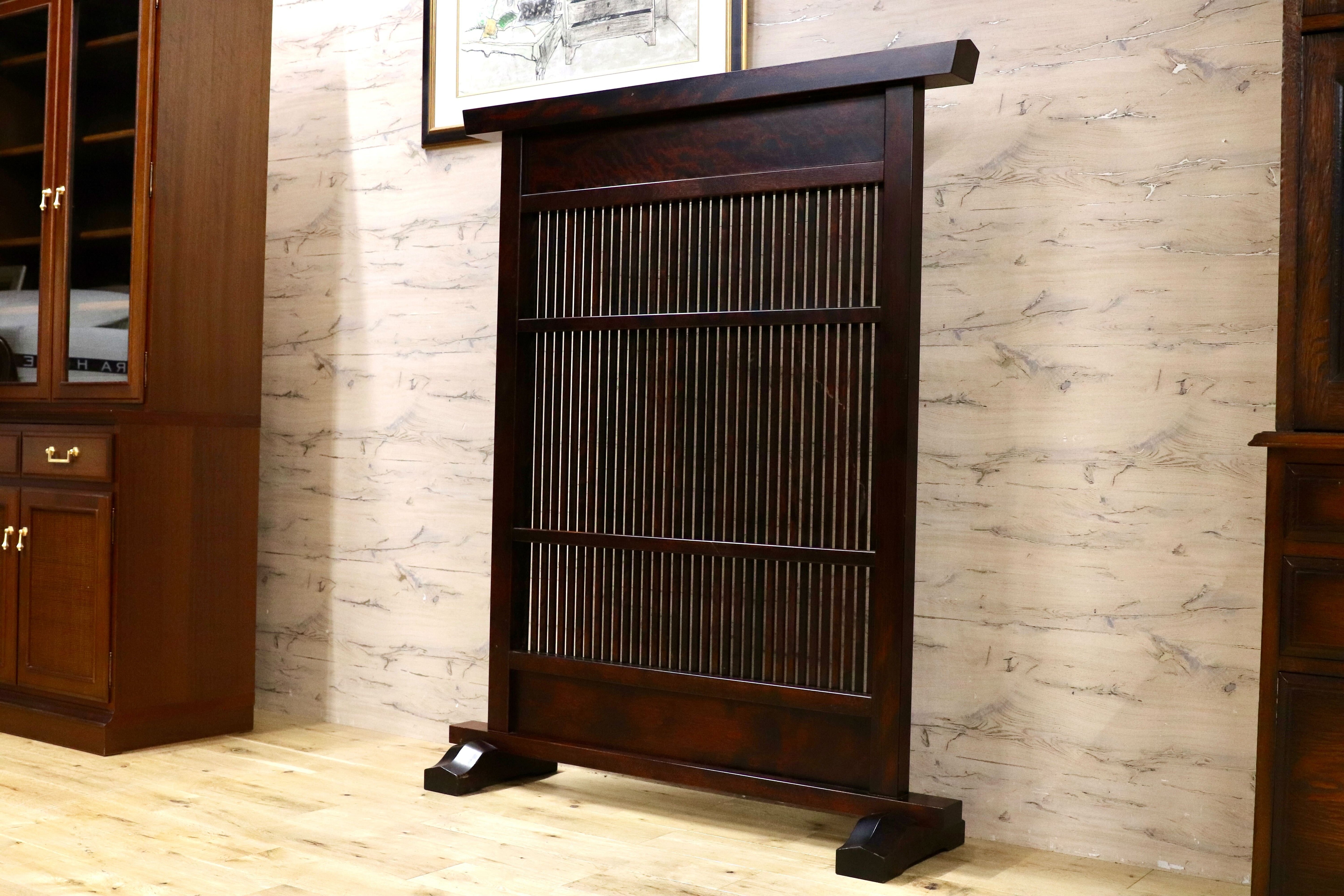 GMIS492○和製 アンティーク 衝立 パーテーション オブジェ レトロ 古民家 仕切り 樺材 検)北海道民芸家具 九州民芸家具