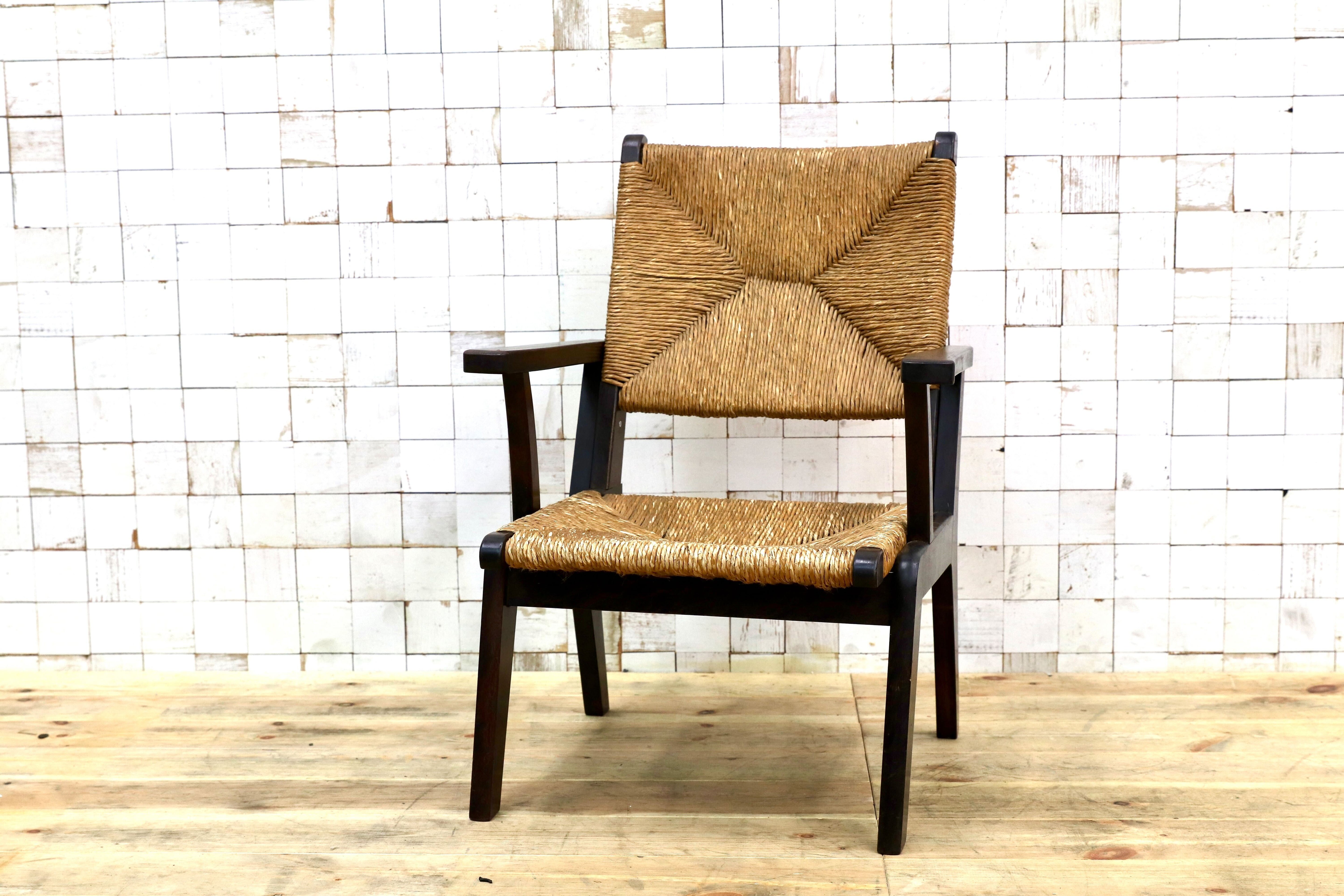 GMIK279○松本民芸家具 L型ラッシアームチェア 椅子 民藝 アンティーク イージーチェア 和モダン レトロ