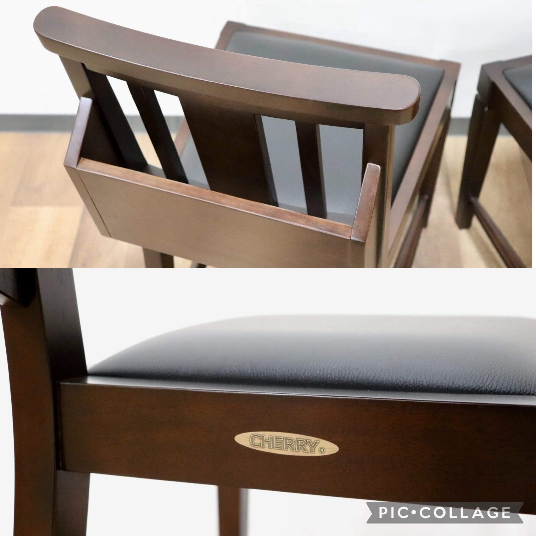 GMGN342T○CHERRY FURNITURE / 桜屋工業 ダイニングチェア チャーチチェア マガジンラック 合皮 ダークブラウン 2脚セット モダン 未使用品