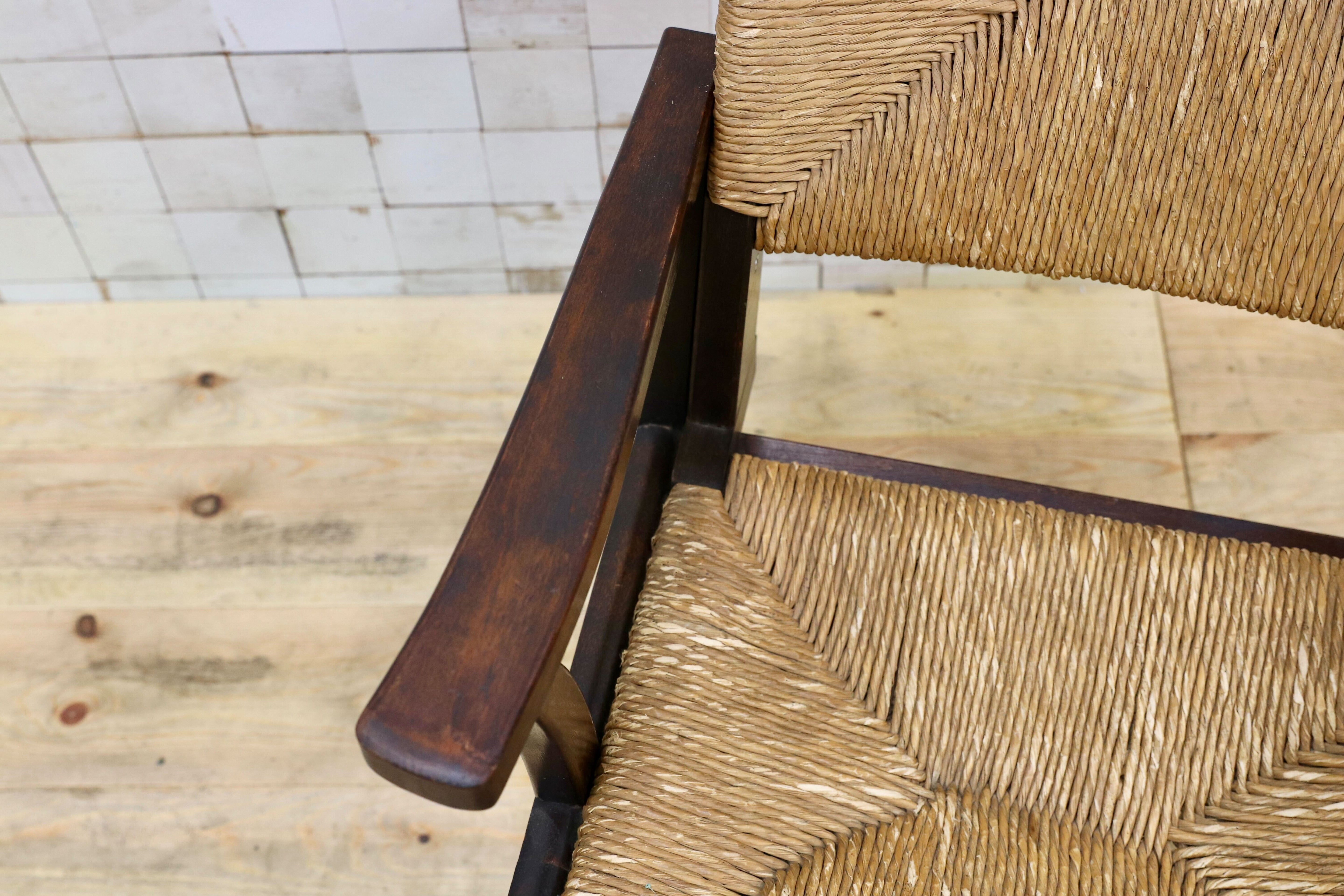 GMIK279○松本民芸家具 L型ラッシアームチェア 椅子 民藝 アンティーク イージーチェア 和モダン レトロ