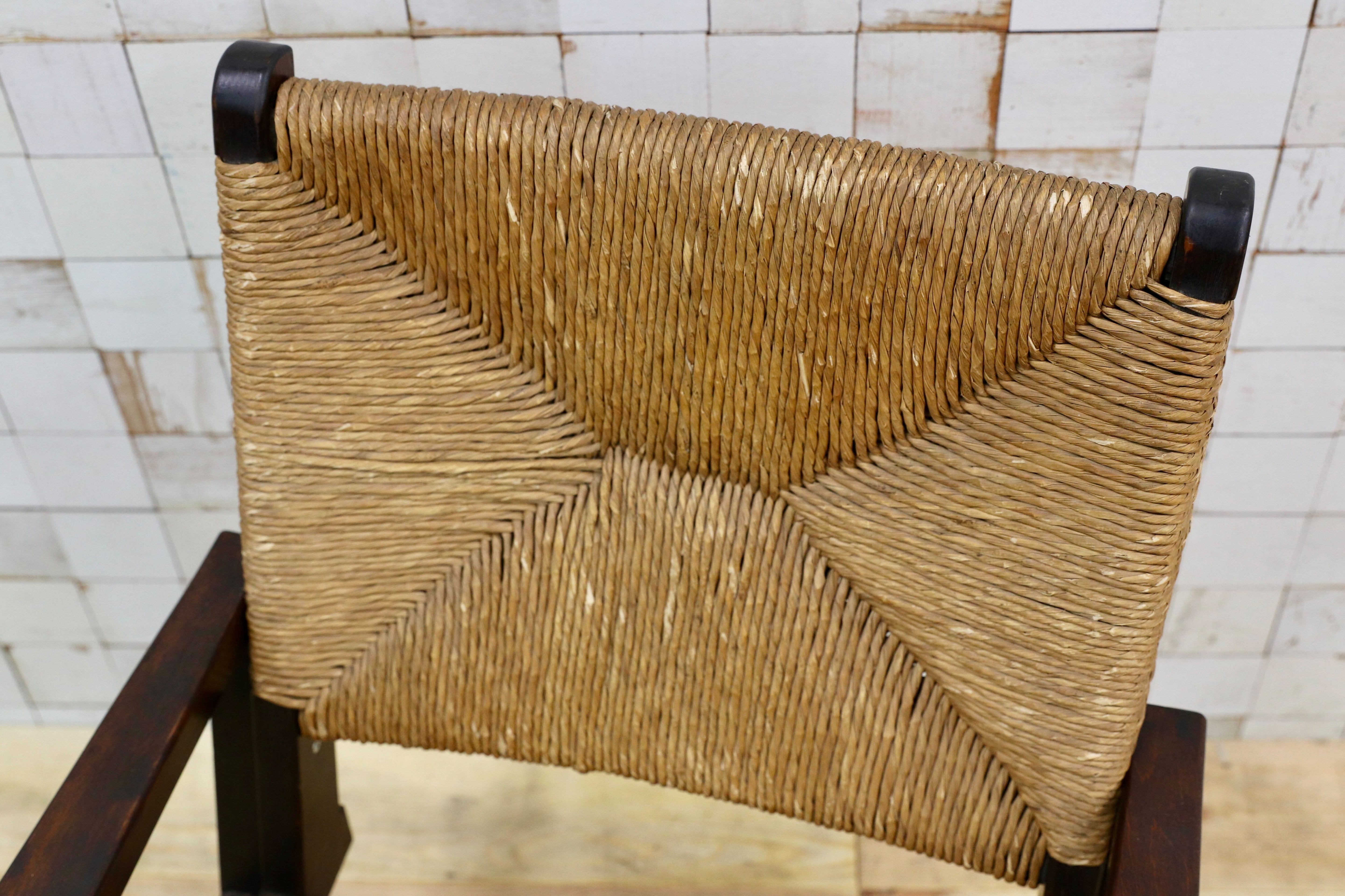 GMIK279○松本民芸家具 L型ラッシアームチェア 椅子 民藝 アンティーク イージーチェア 和モダン レトロ