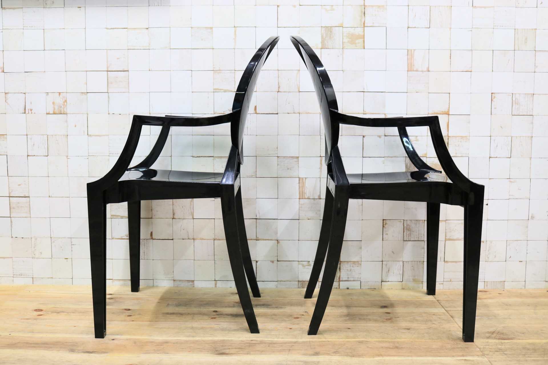 GMIK436B○Kartell / カルテル LOUIS GHOST ルイゴースト スタッキングチェア 2脚セット ガーデンチェア 椅子 アームチェア ブラック