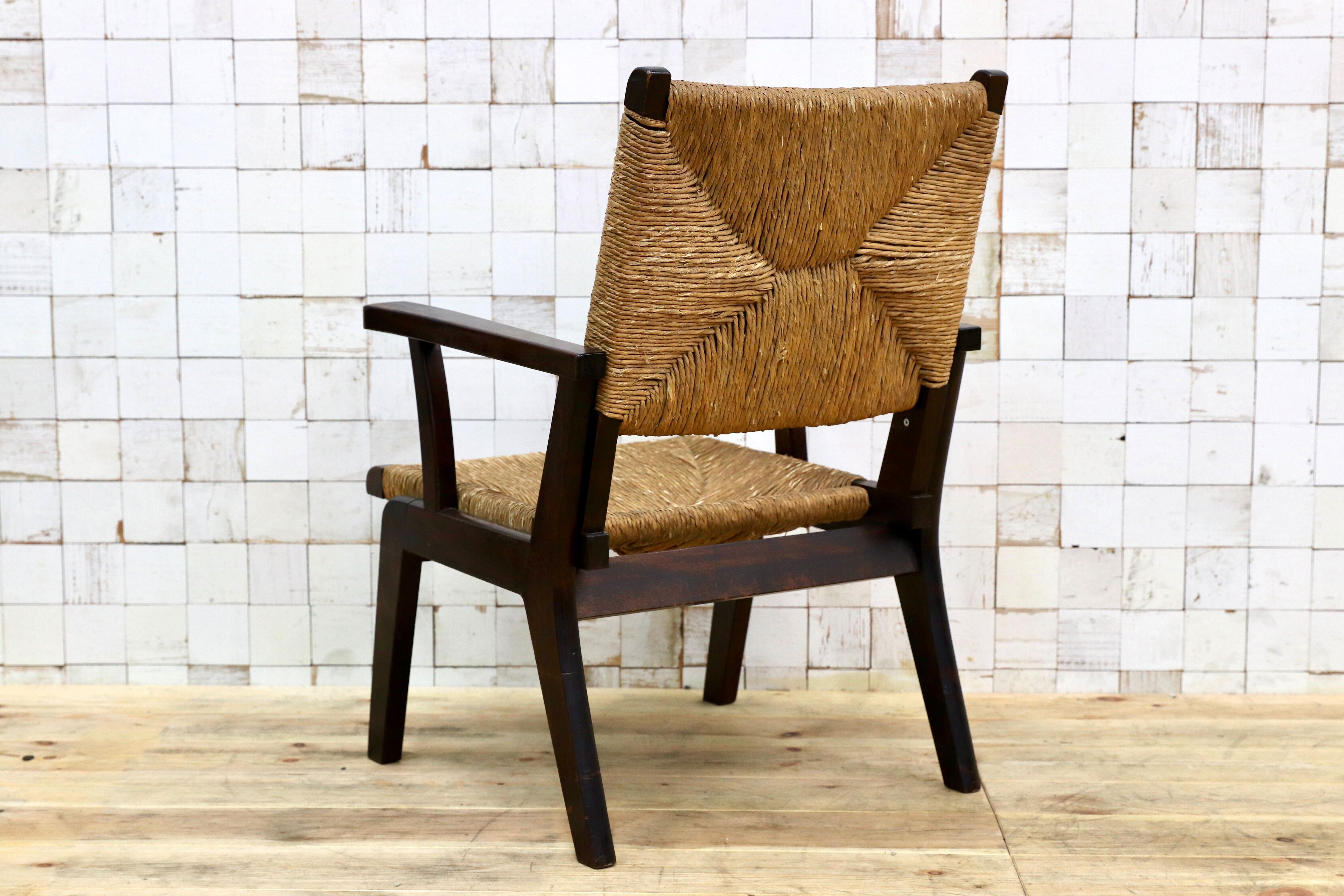 GMIK279○松本民芸家具 L型ラッシアームチェア 椅子 民藝 アンティーク イージーチェア 和モダン レトロ