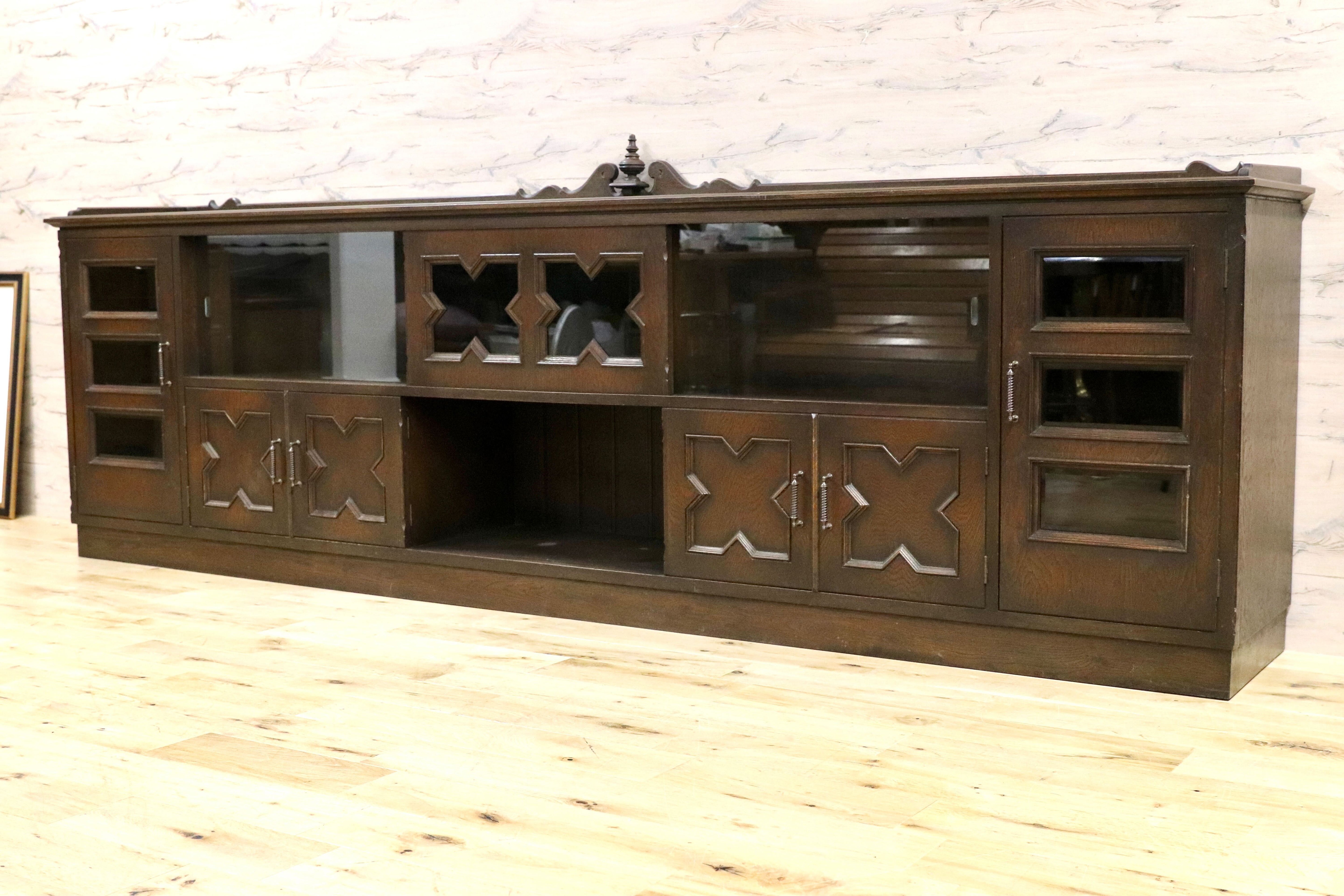 GMGH391○神戸家具 永田良介商店 特注 サイドボード リビングボード クラシック ヴィンテージ アンティーク 楢材 稀少 約100万※発送不可