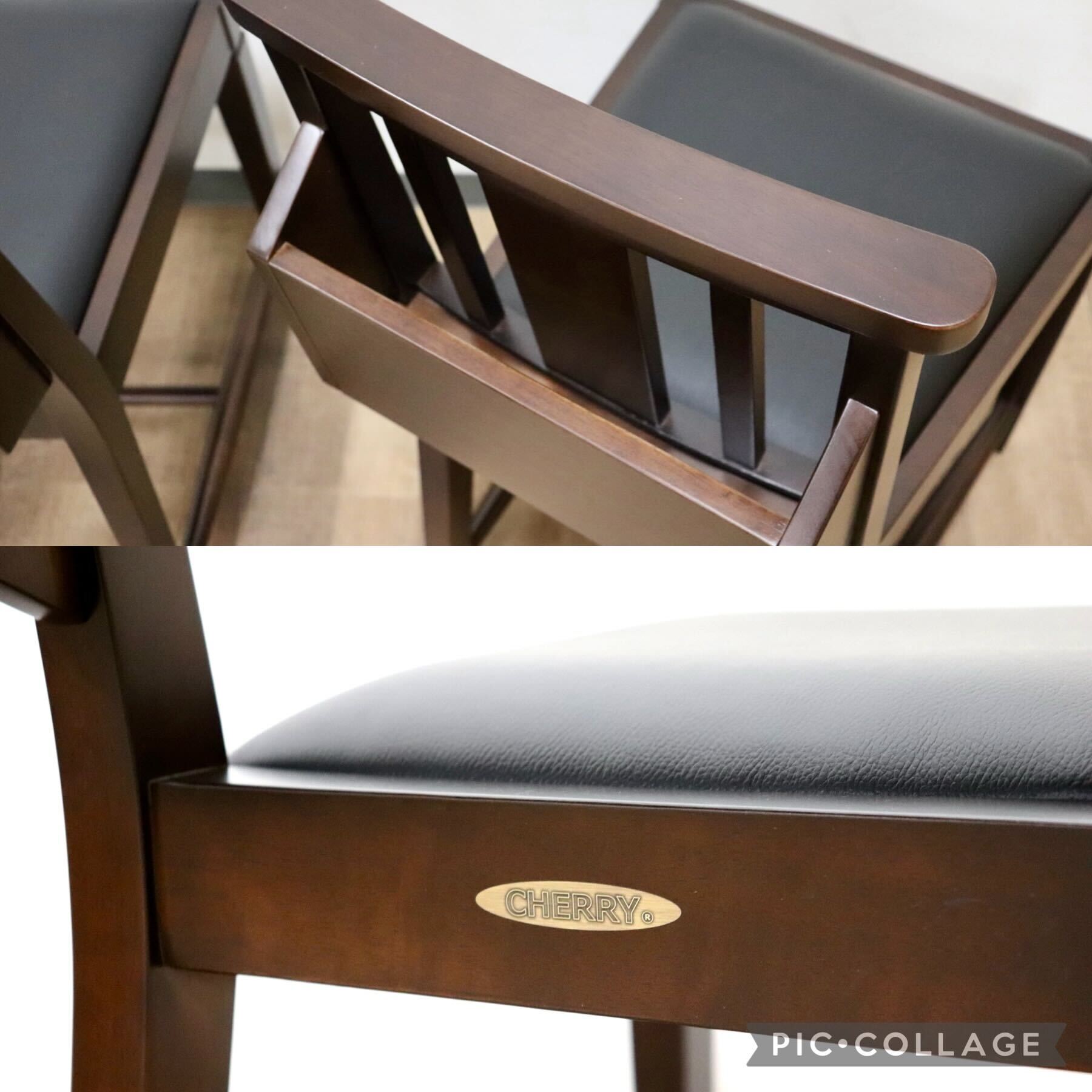 GMGN342U○CHERRY FURNITURE / 桜屋工業 ダイニングチェア チャーチチェア マガジンラック 合皮 ダークブラウン 2脚セット モダン 未使用品