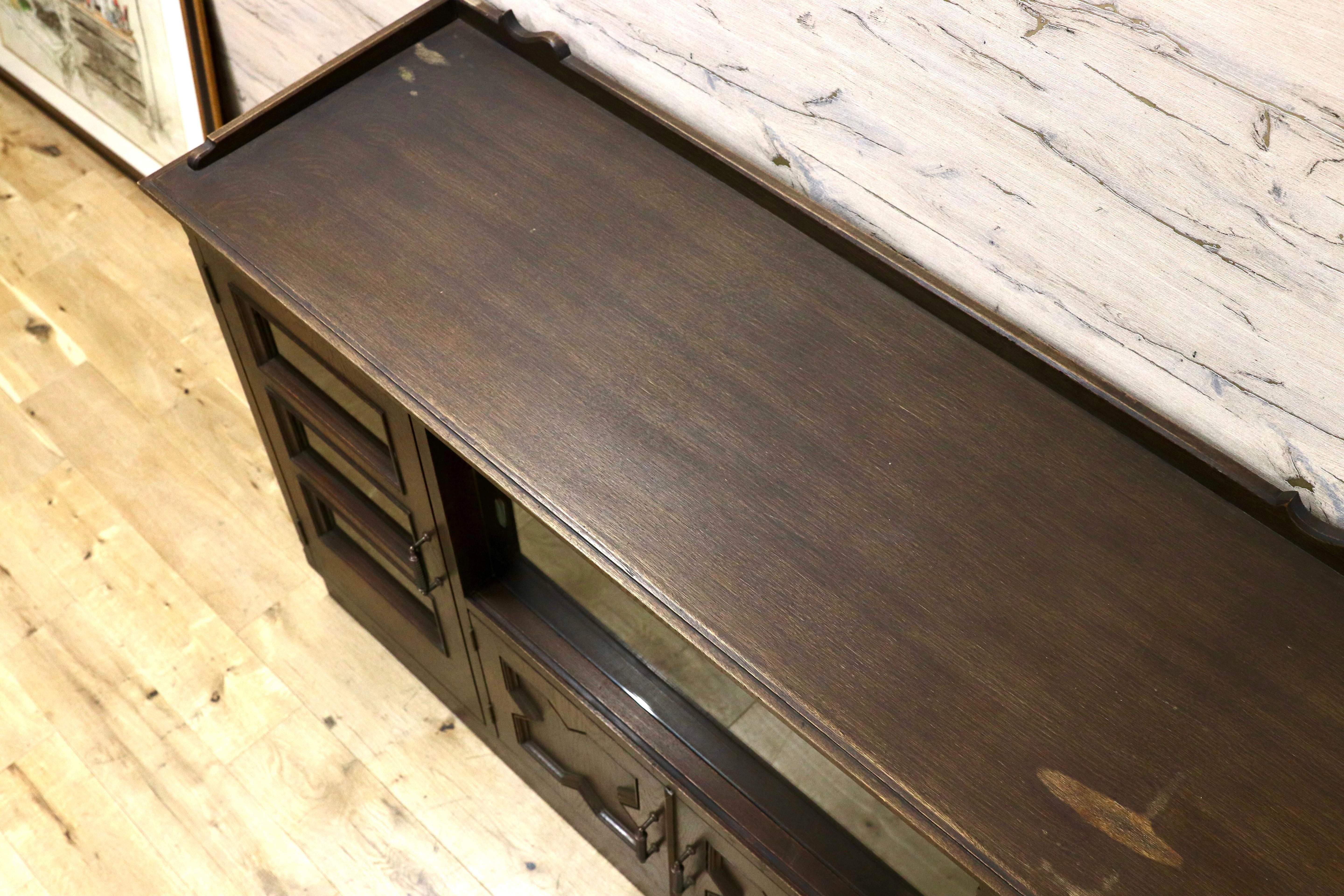 GMGH391○神戸家具 永田良介商店 特注 サイドボード リビングボード クラシック ヴィンテージ アンティーク 楢材 稀少 約100万※発送不可