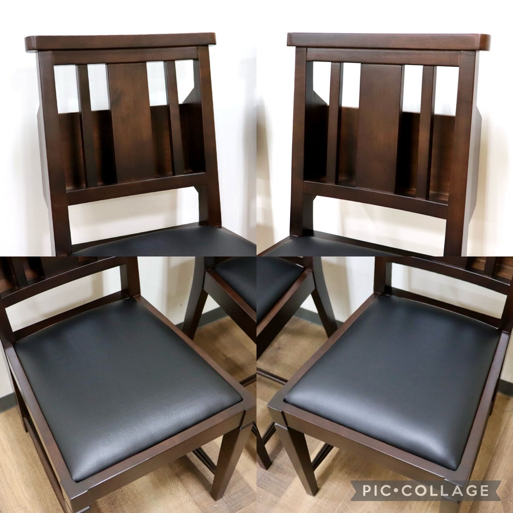 GMGN342U○CHERRY FURNITURE / 桜屋工業 ダイニングチェア チャーチチェア マガジンラック 合皮 ダークブラウン 2脚セット モダン 未使用品