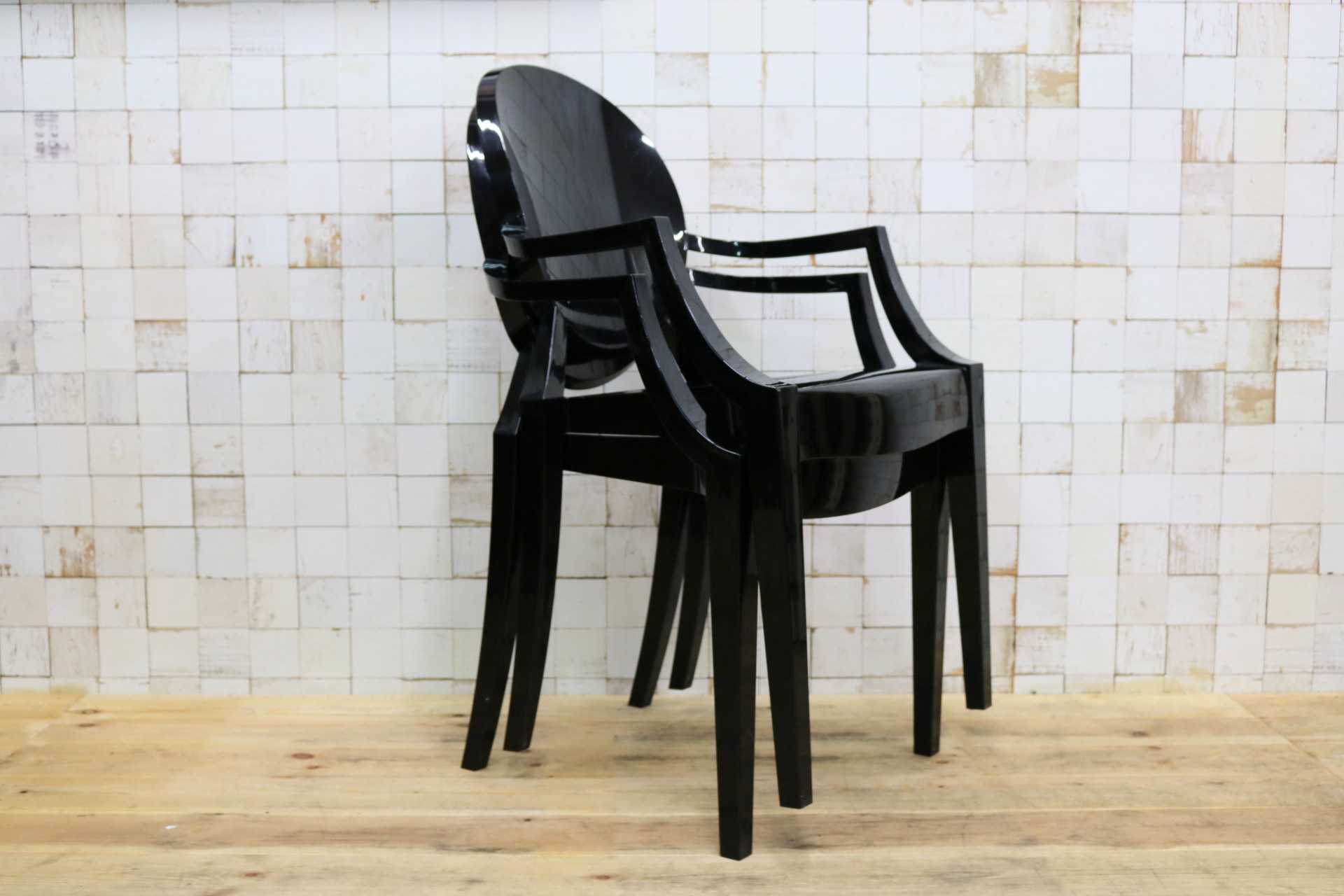 GMIK436B○Kartell / カルテル LOUIS GHOST ルイゴースト スタッキングチェア 2脚セット ガーデンチェア 椅子 アームチェア ブラック