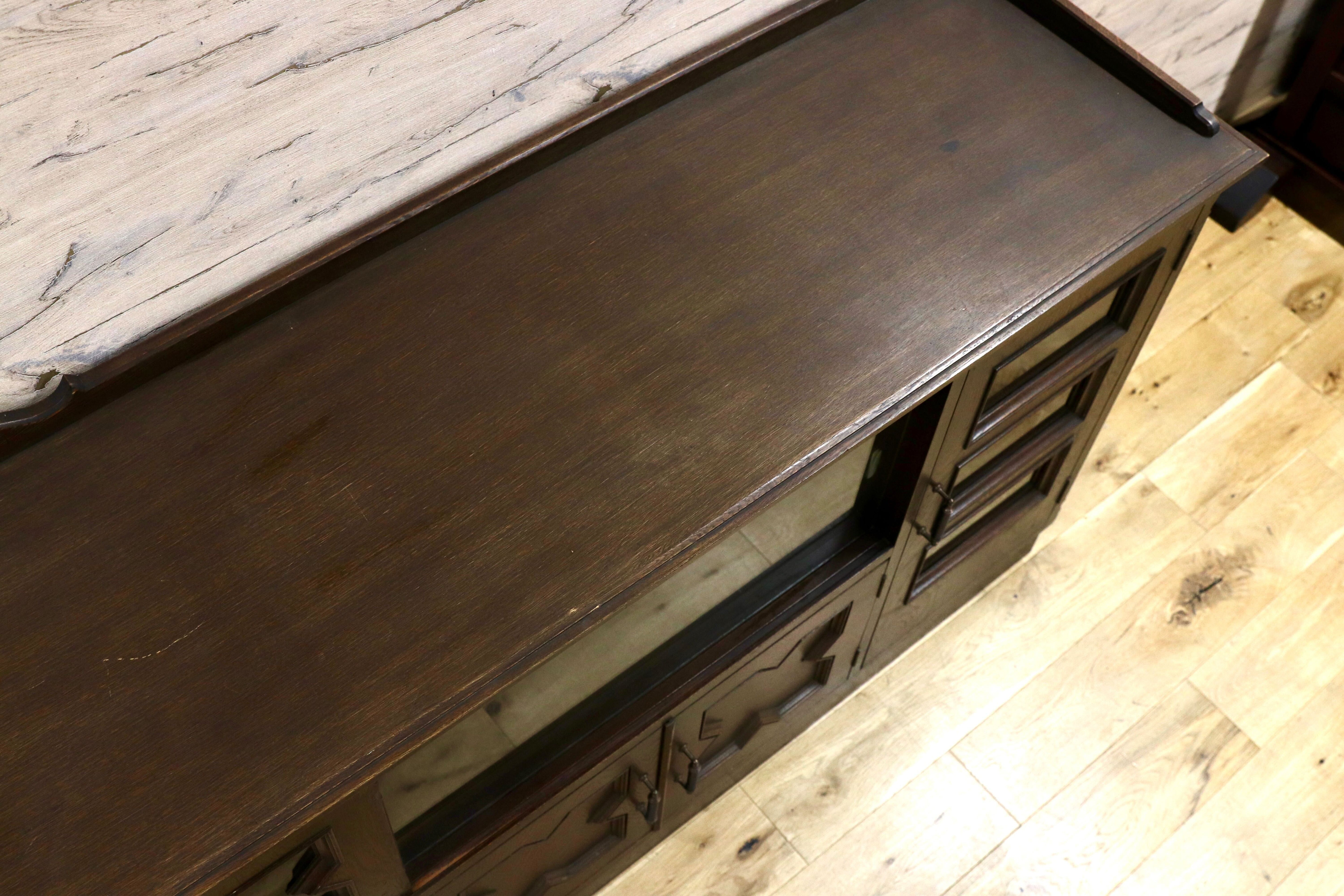 GMGH391○神戸家具 永田良介商店 特注 サイドボード リビングボード クラシック ヴィンテージ アンティーク 楢材 稀少 約100万※発送不可