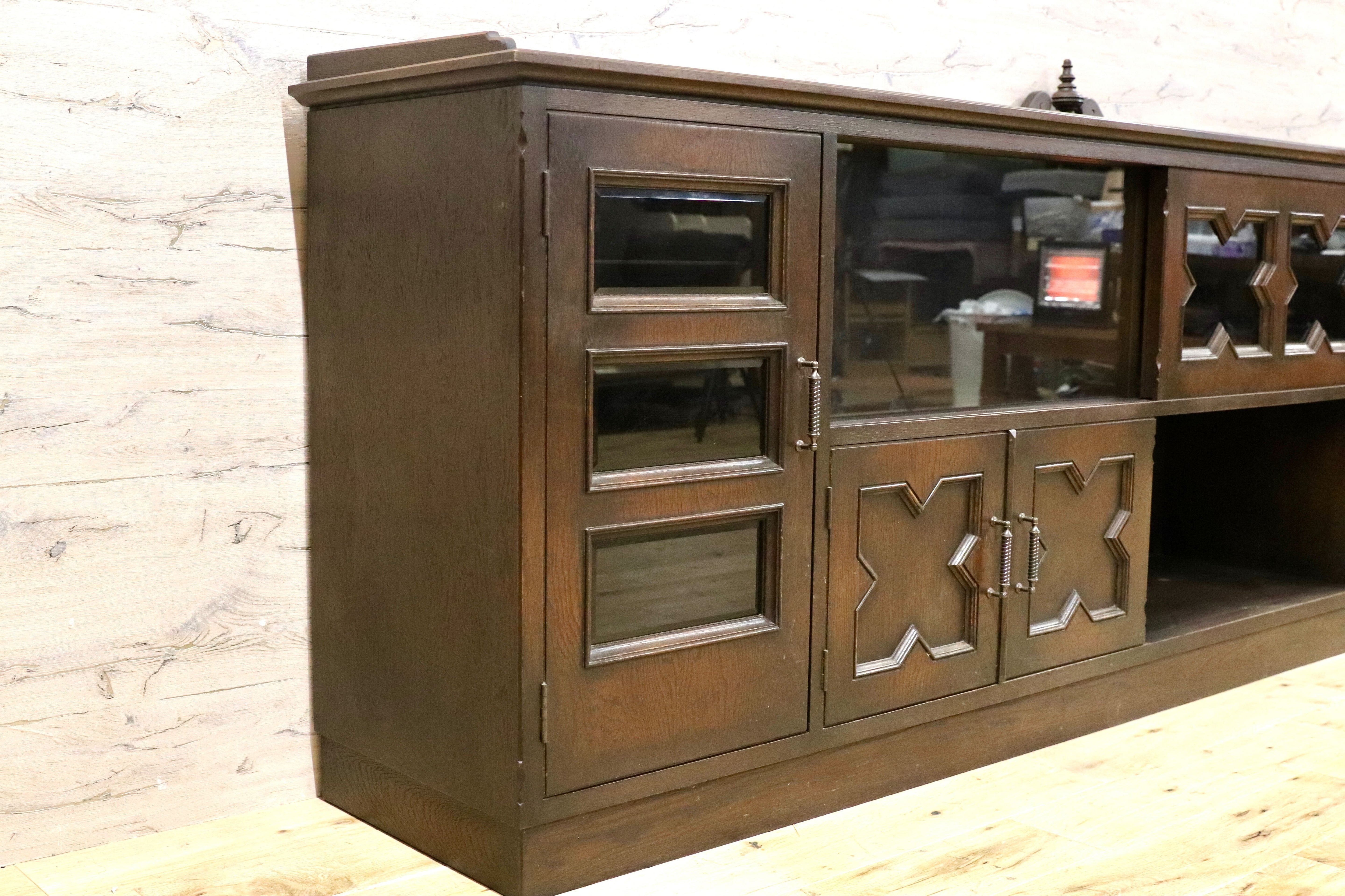 GMGH391○神戸家具 永田良介商店 特注 サイドボード リビングボード クラシック ヴィンテージ アンティーク 楢材 稀少 約100万※発送不可