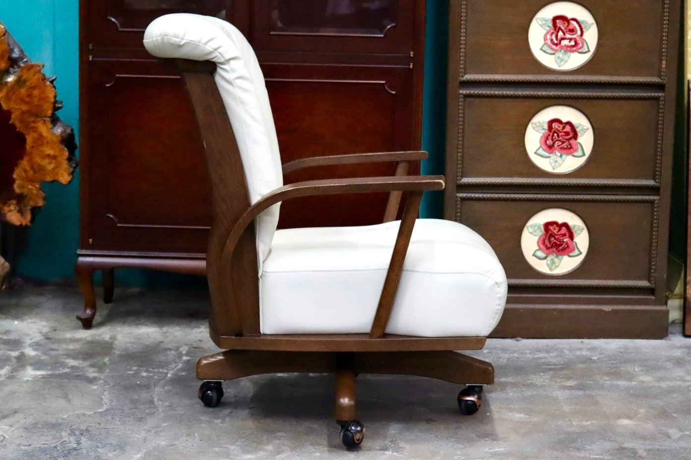 GMJH203C○NAGANO INTERIOR/ナガノインテリア 回転椅子 アームチェア キャスター ダイニングチェア 合皮 北欧スタイル