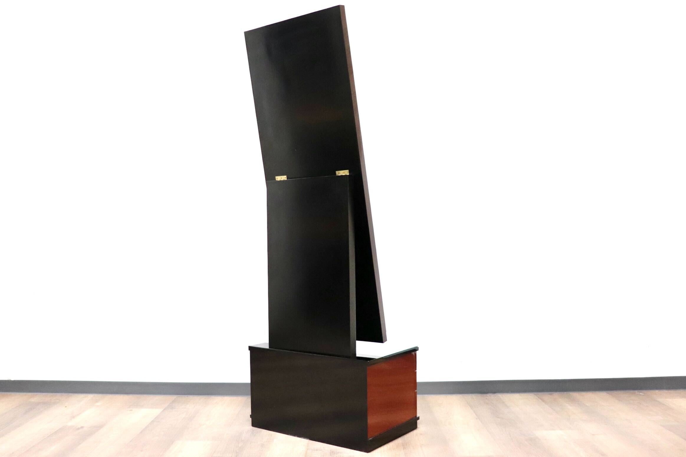 GMGF123○MATSUSO / 松創 全身鏡 姿見 スタンドミラー 小引出し 収納家具 漆塗り 和モダン レトロ 伝統工芸 府中家具 IDC大塚家具 展示品